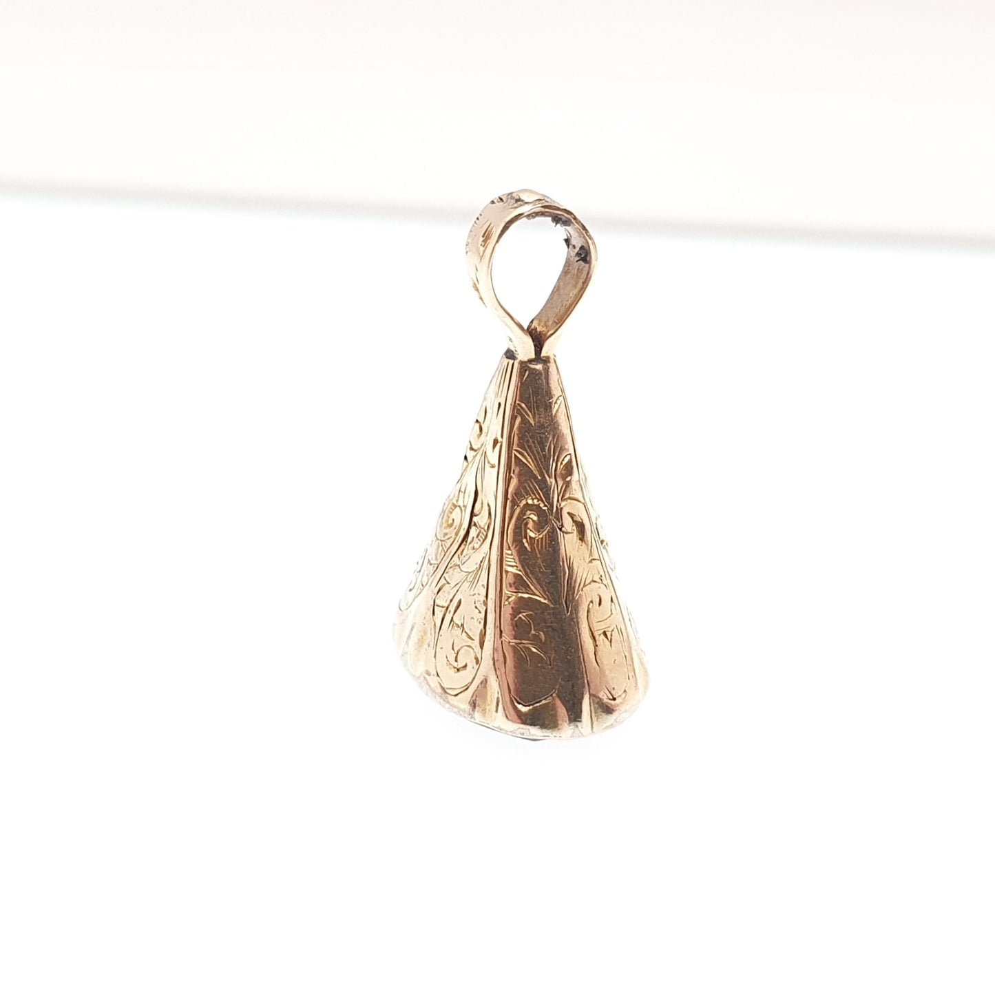 Antique 9ct 9k Gold Amethyst Fob Pendant Necklace Early Victorian Engraved Cone Purple Quartz Gemstone Solid 375 Vintage Jewellery Jewelry