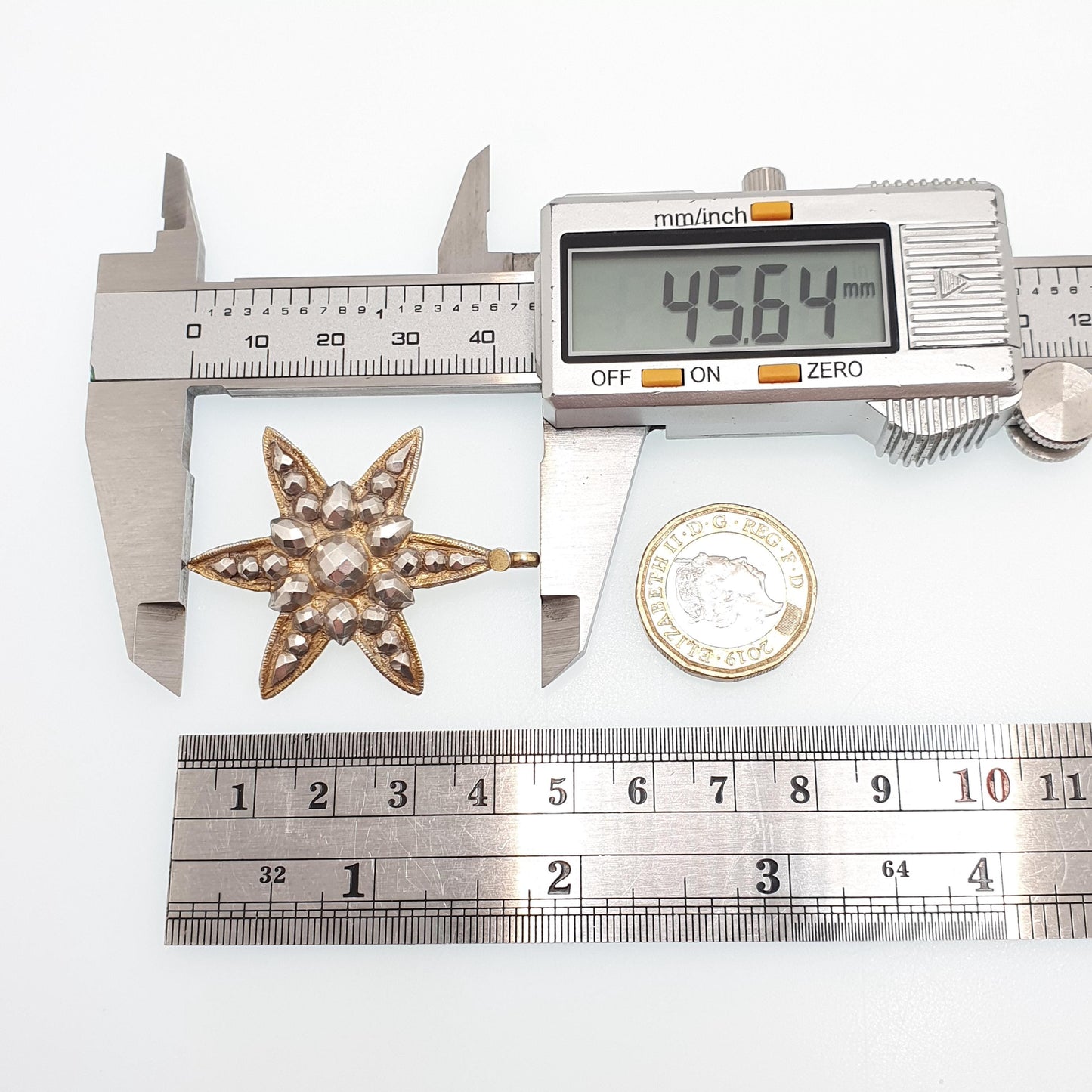 Antique Victorian Gold on Silver Star Pendant Necklace Georgian Steel Cut Style Solid Celestial Vintage