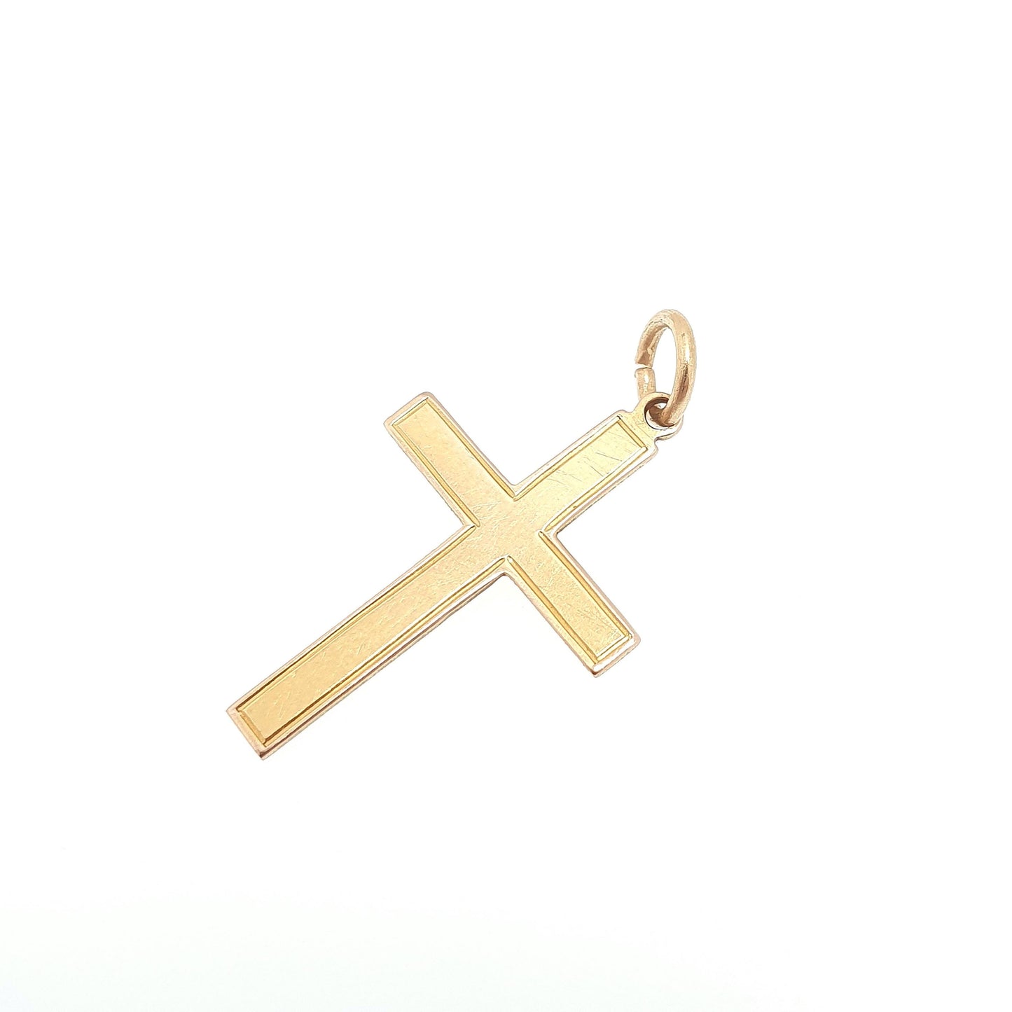 Antique 9ct 9k Gold Crucifix Necklace Yellow Cross Pendant Plain Smooth Cruciform Solid 375 Vintage Womens Mens Jewellery Jewelry