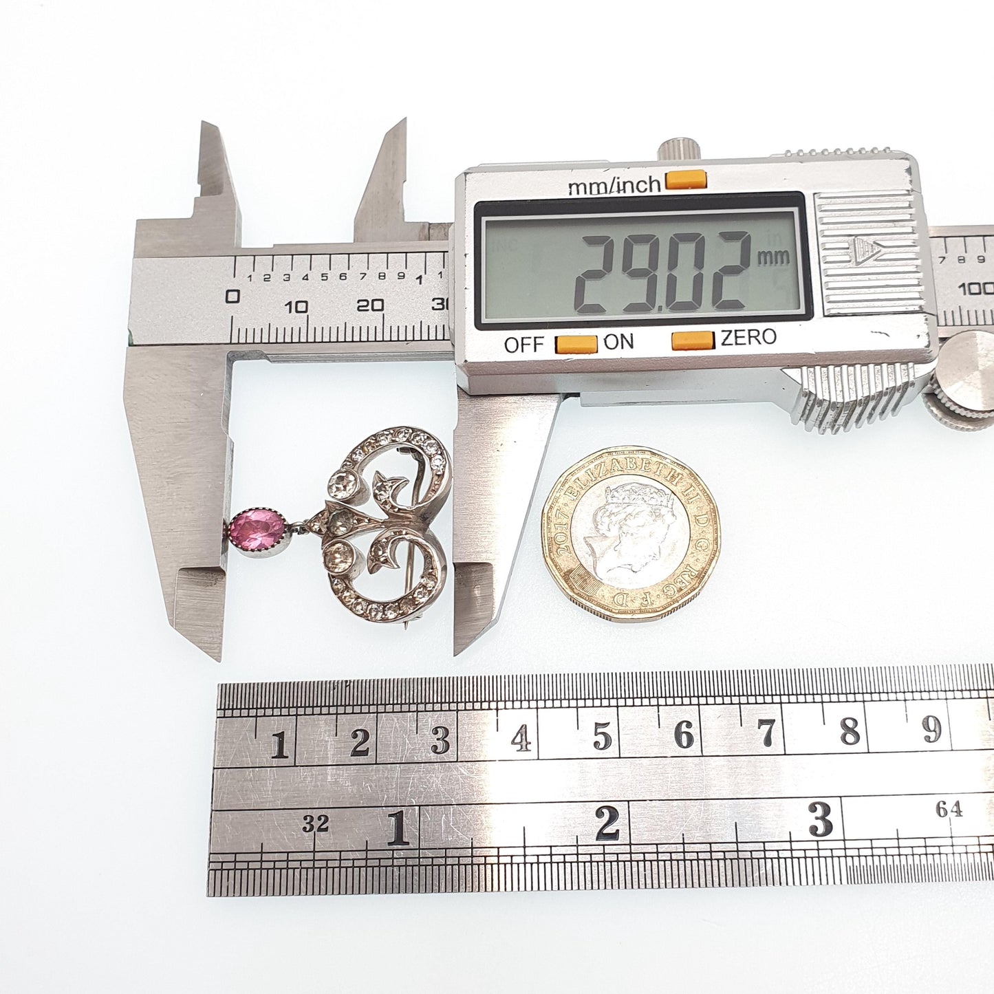 Antique Solid Silver Pink Diamond Paste Brooch Art Nouveau 1800s Victorian Sparkly Vintage Jewelry Jewellery