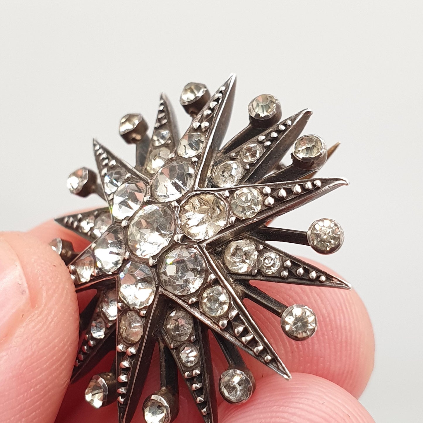 Antique Sterling Silver Diamond Paste Star Brooch Victorian Sparkly Pin Celestial Starry Night Fine Jewelry Jewellery Vintage