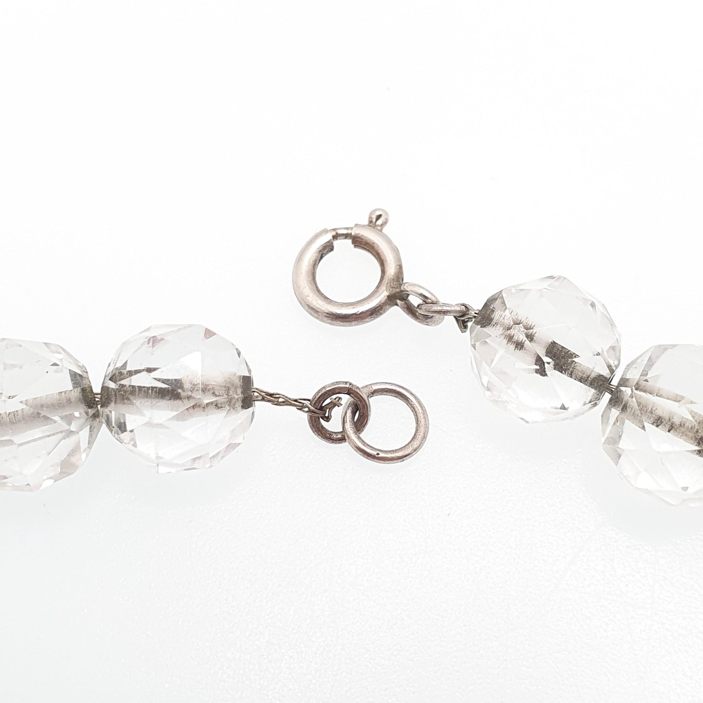 Antique Rock Crystal Quartz Bead Necklace Solid Silver Art Deco Pools of Light Faceted Genuine Gemstone Fine Vintage Jewelry Jewellery