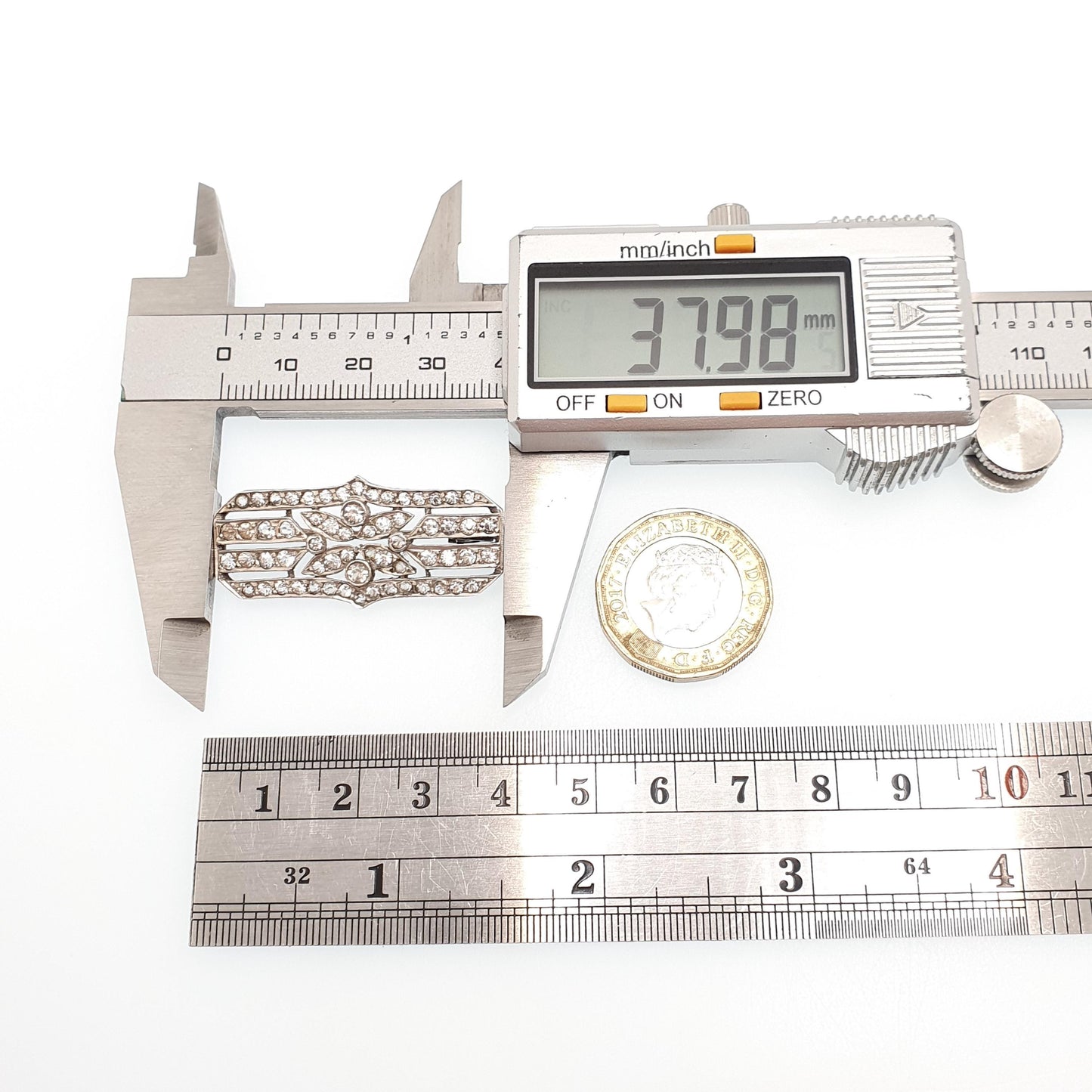 Antique Solid Silver Diamond Paste Brooch Genuine Art Deco 1920s Sparkly Flapper Girl Vintage Womens Jewelry Jewellery