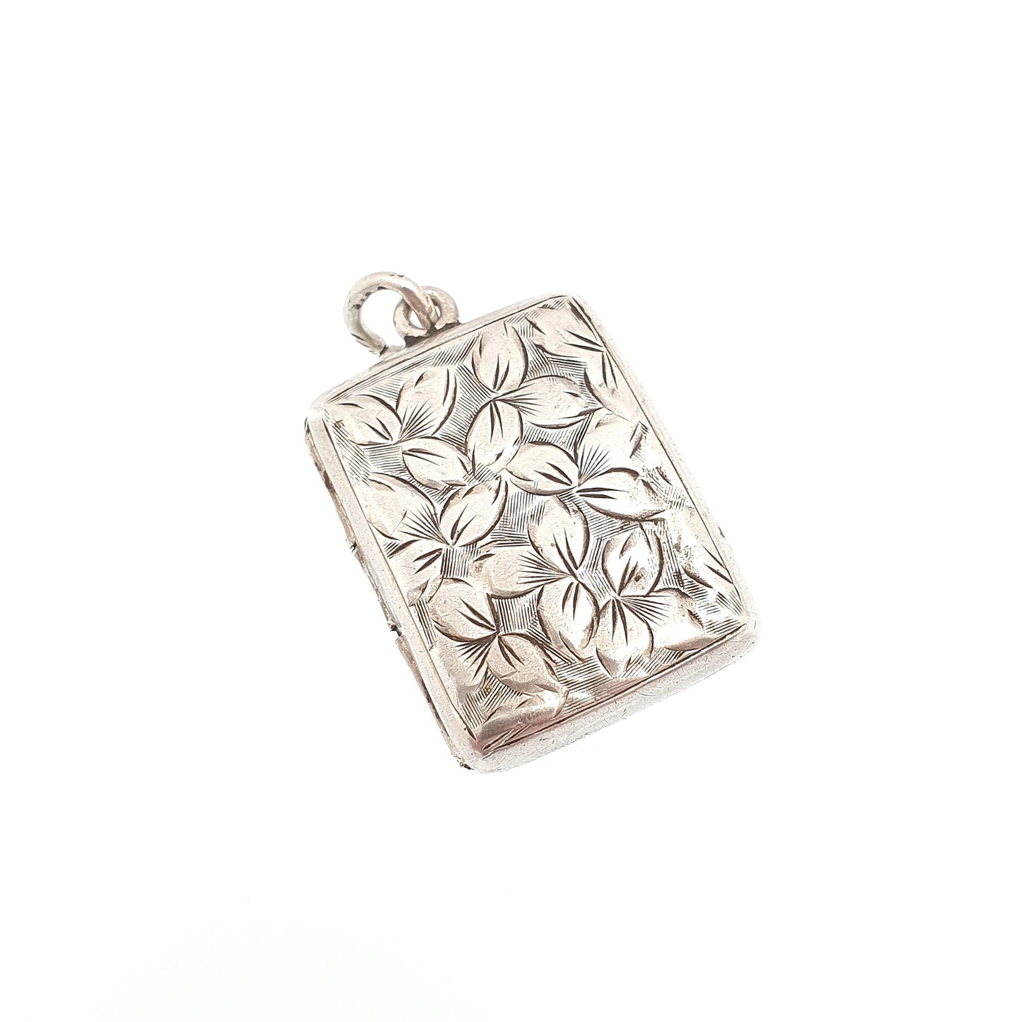 Antique Sterling Silver Locket Rectangular Small 1903 Hallmarked Solid 925 Leaf Engraved Pendant Photo Vintage Jewelry Jewellery