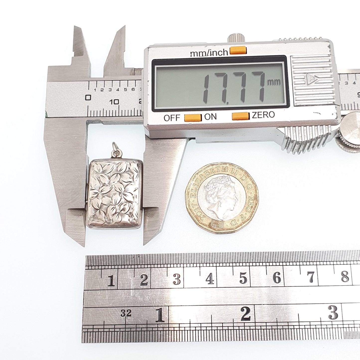 Antique Sterling Silver Locket Rectangular Small 1903 Hallmarked Solid 925 Leaf Engraved Pendant Photo Vintage Jewelry Jewellery