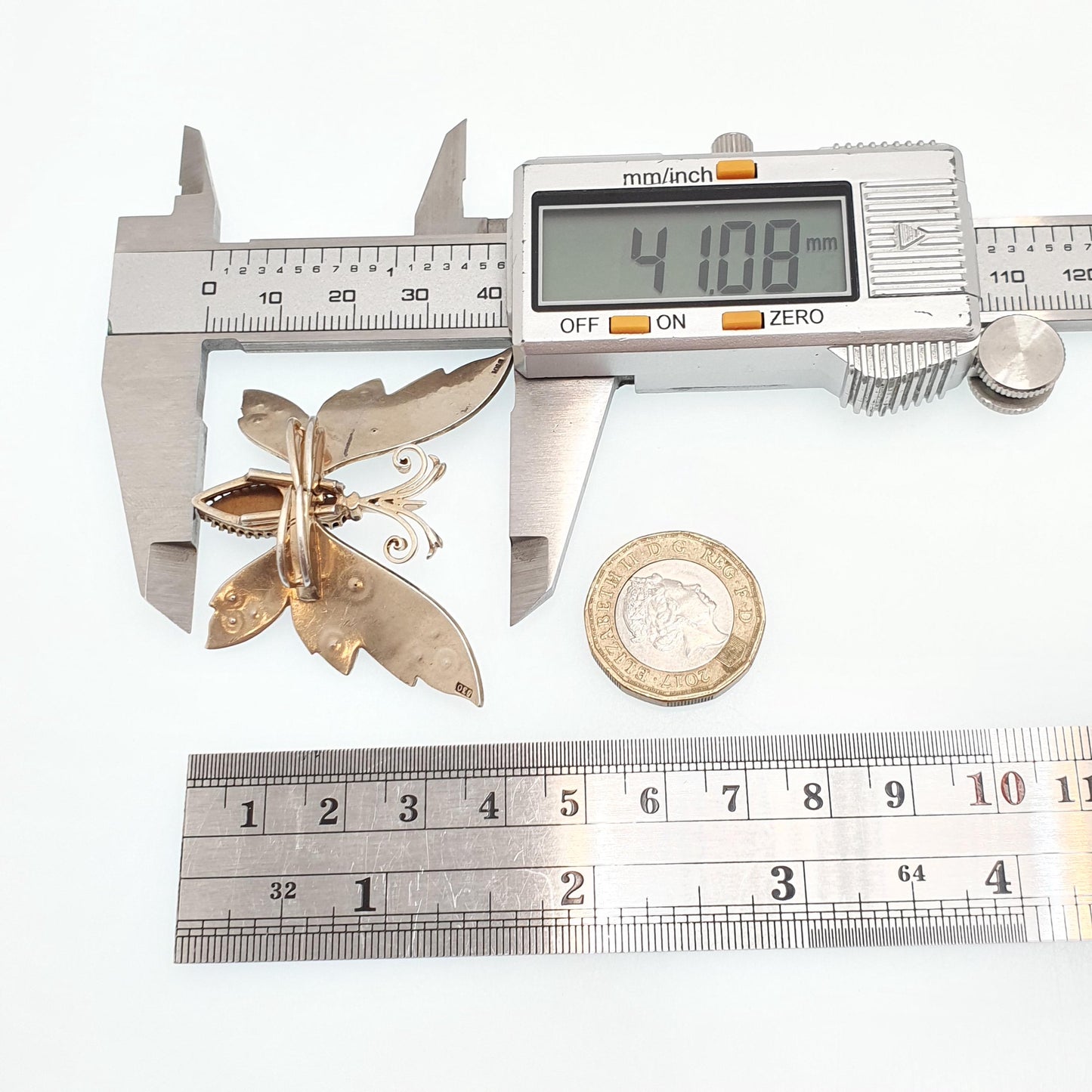 Antique Solid Silver Butterfly Brooch Pin Tiger Eye Gemstone Pincer Spring Mechanism Large Bug Insect Jewelry Jewellery