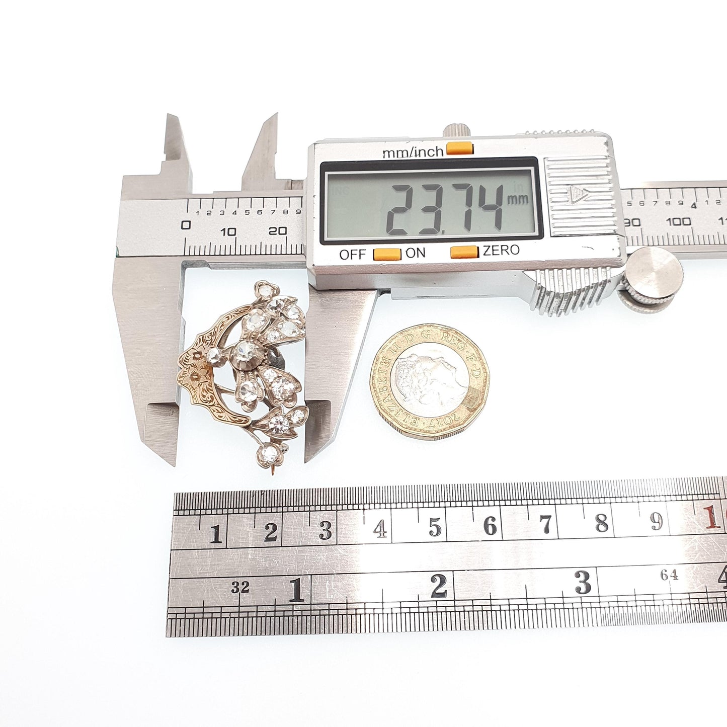 Antique Victorian Solid Silver Diamond Paste Brooch Pin Scroll Art Nouveau Ornate Sparkly Vintage Jewelry Jewellery