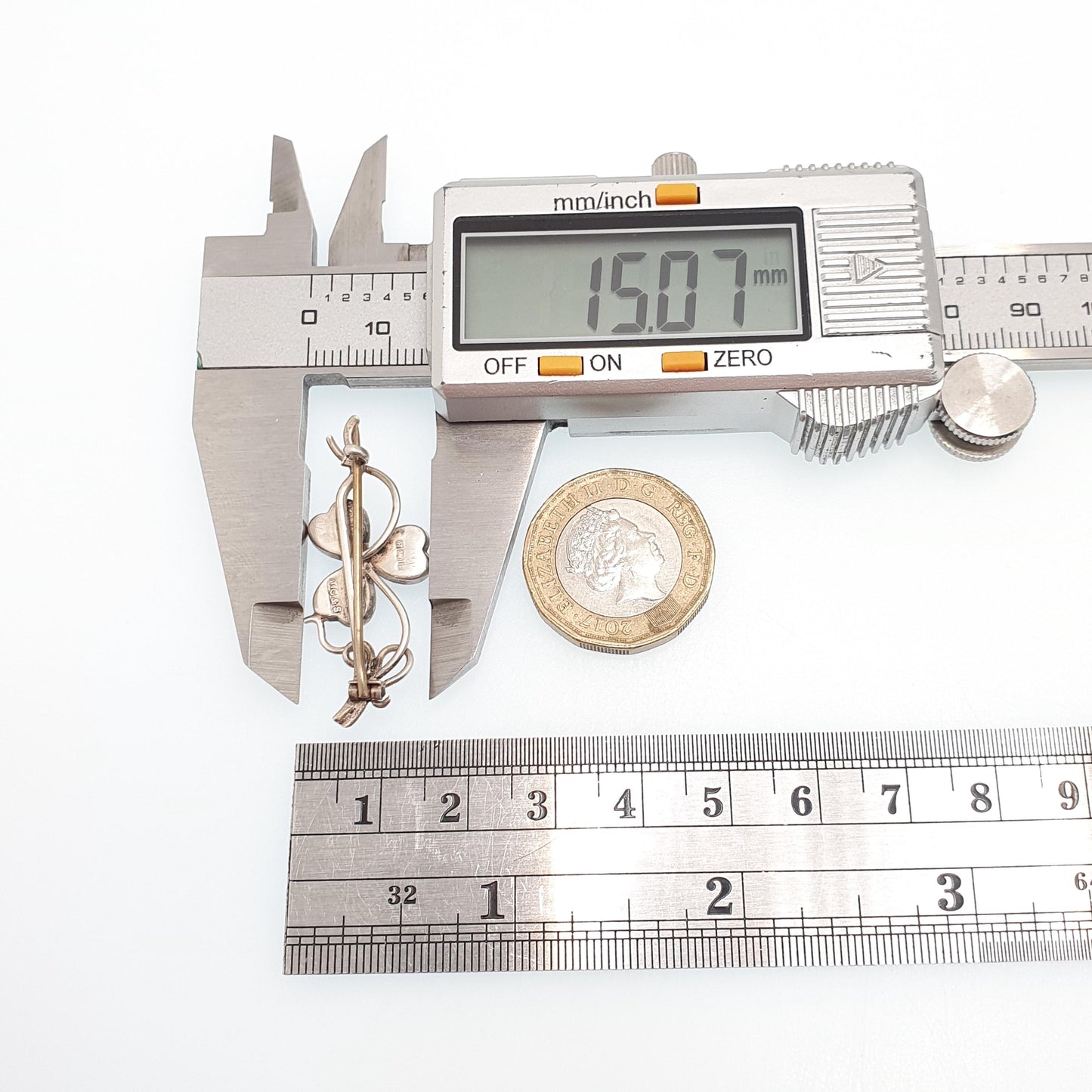 Antique Sterling Silver Clover Brooch Pin Lucky Irish Three Leaf Green Shamrock Celtic Vintage Jewelry Jewellery