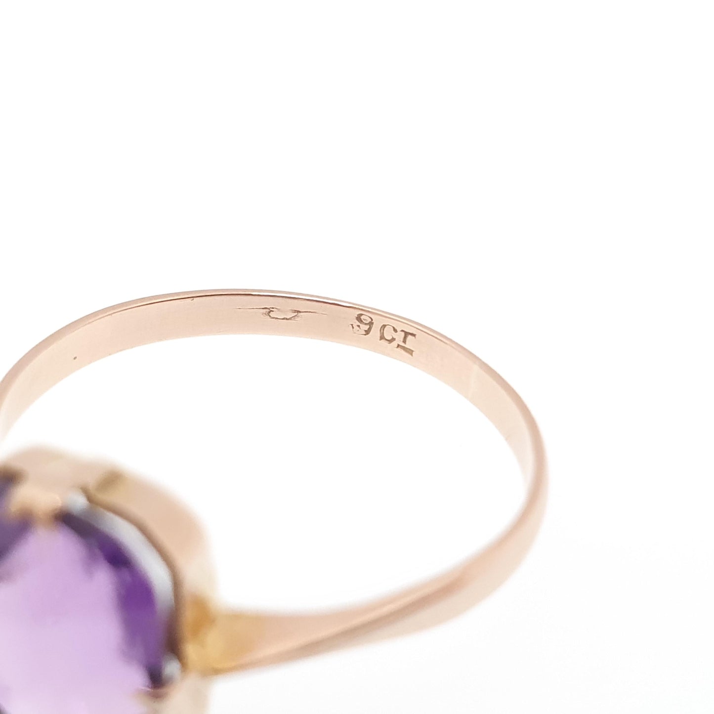 Antique 9ct 9k Gold Amethyst Ring Art Deco Rectangular Cut Solitaire Solid 375 9kt Genuine Gemstone Vintage Womens Jewelry Jewellery