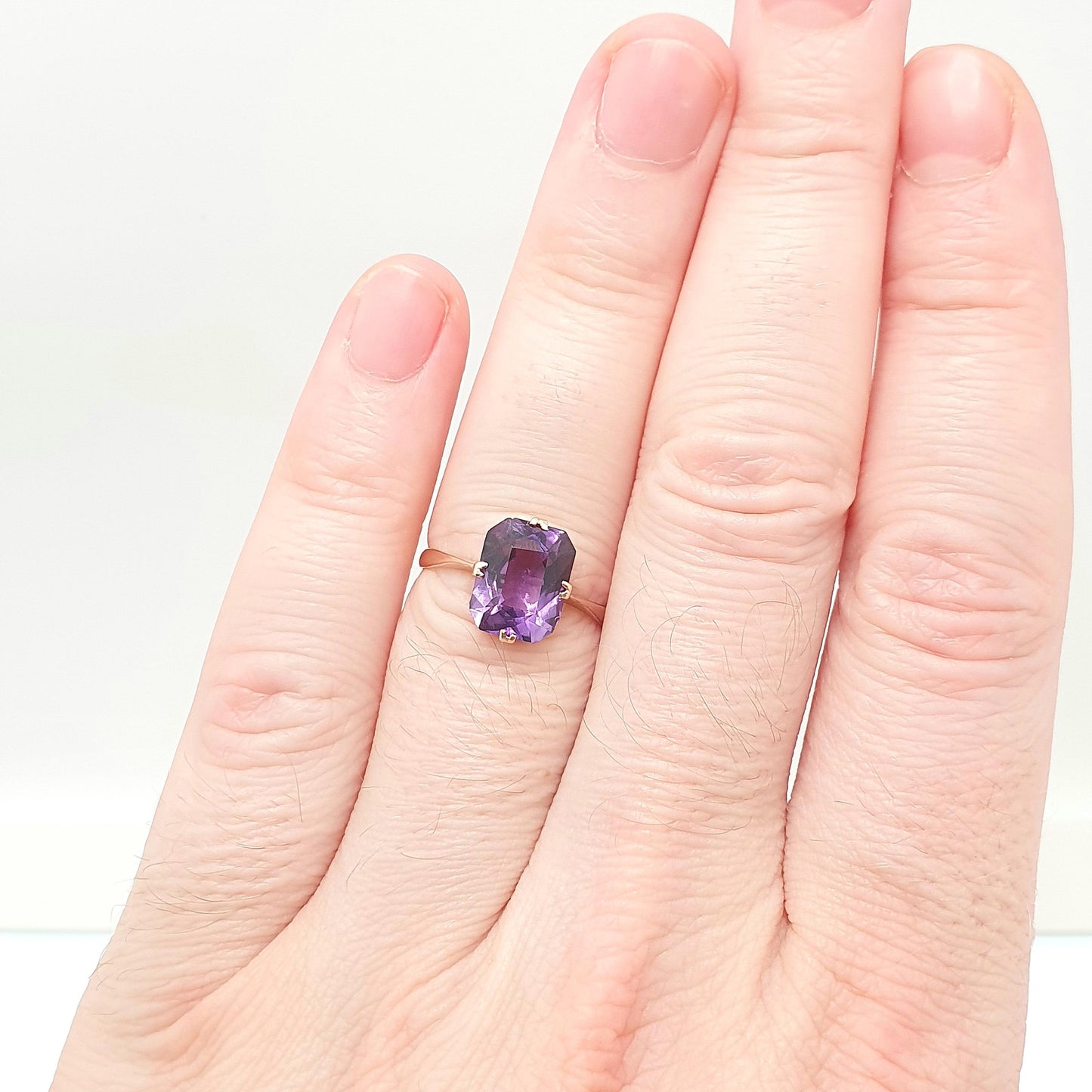 Antique 9ct 9k Gold Amethyst Ring Art Deco Rectangular Cut Solitaire Solid 375 9kt Genuine Gemstone Vintage Womens Jewelry Jewellery