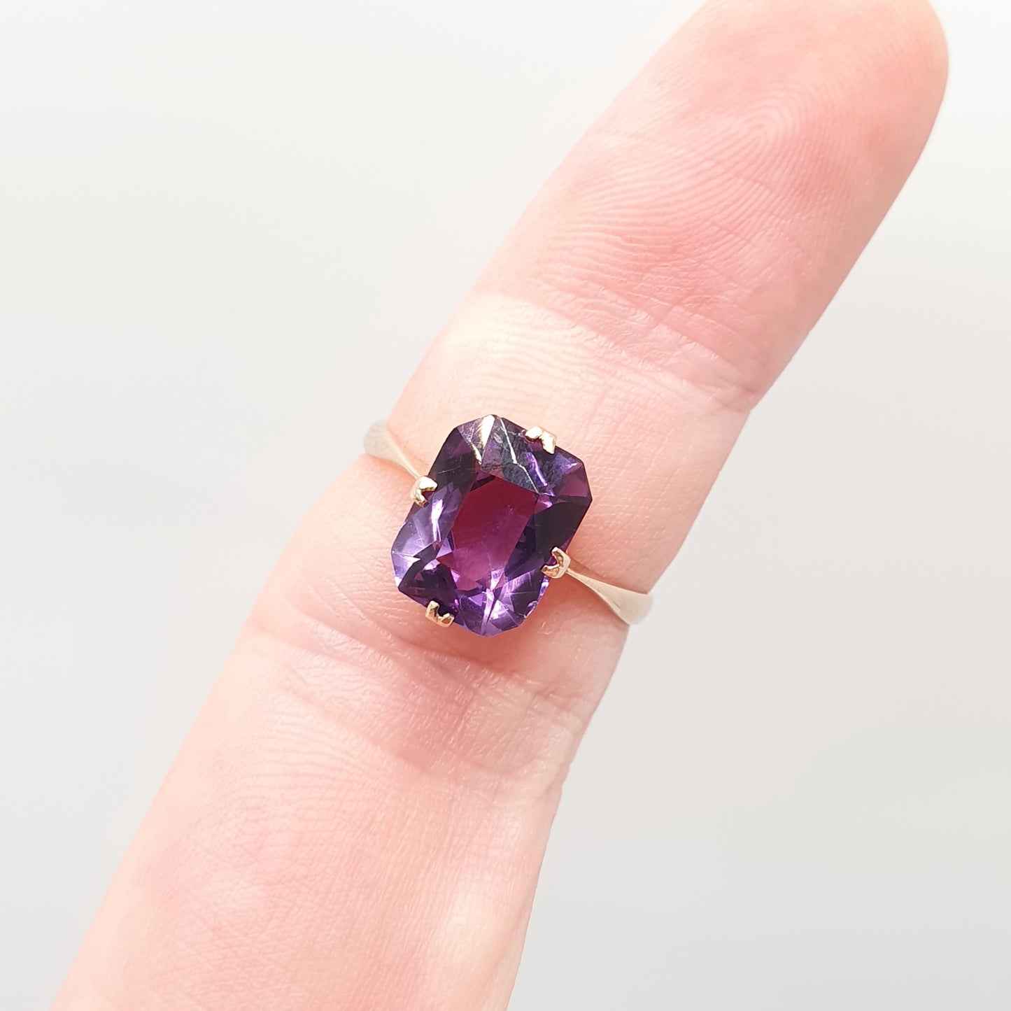 Antique 9ct 9k Gold Amethyst Ring Art Deco Rectangular Cut Solitaire Solid 375 9kt Genuine Gemstone Vintage Womens Jewelry Jewellery