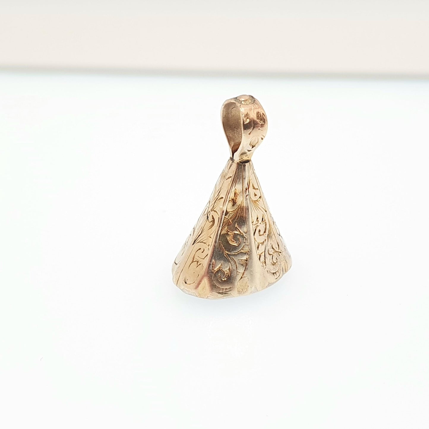 Antique 9ct 9k Gold Amethyst Fob Pendant Necklace Early Victorian Engraved Cone Purple Quartz Gemstone Solid 375 Vintage Jewellery Jewelry