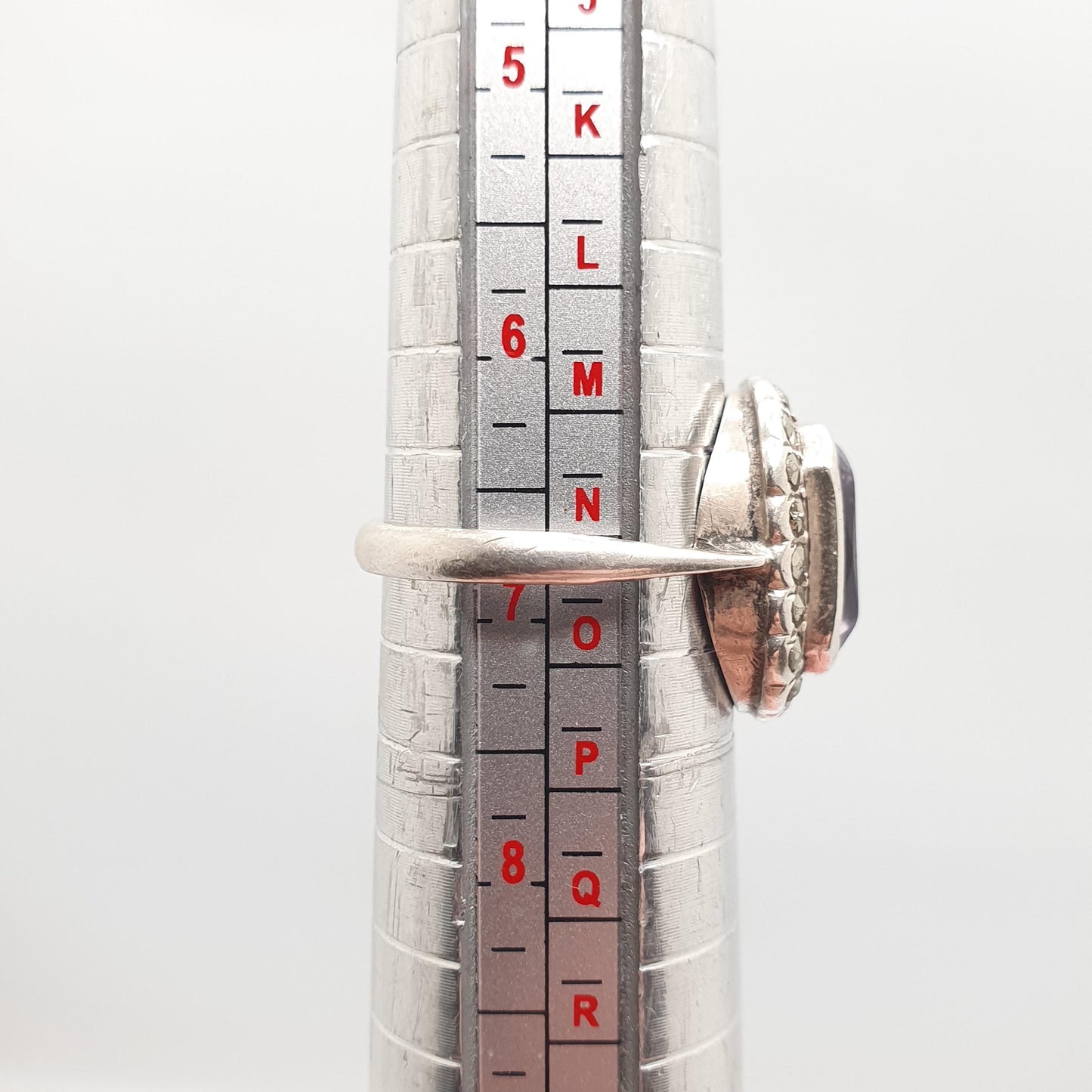 Antique Art Deco Amethyst Sterling Silver Ring 1920s Vintage Signet Rectangular Cut Halo Cluster Gemstone Womens Jewelry Vintage Jewellery