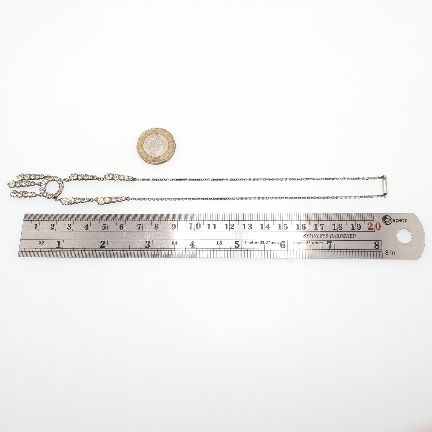 Antique Sterling Silver Diamond Paste Necklace Art Deco Tassel Pendant 1920s Vintage Chain Link Womens Jewellery Jewelry