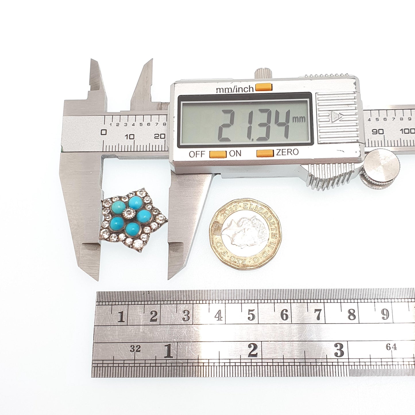 Antique Victorian Diamond Paste Solid Silver Star Brooch Pin Forget Me Not Turquoise Glass Sparkly Womens Jewelry Jewellery