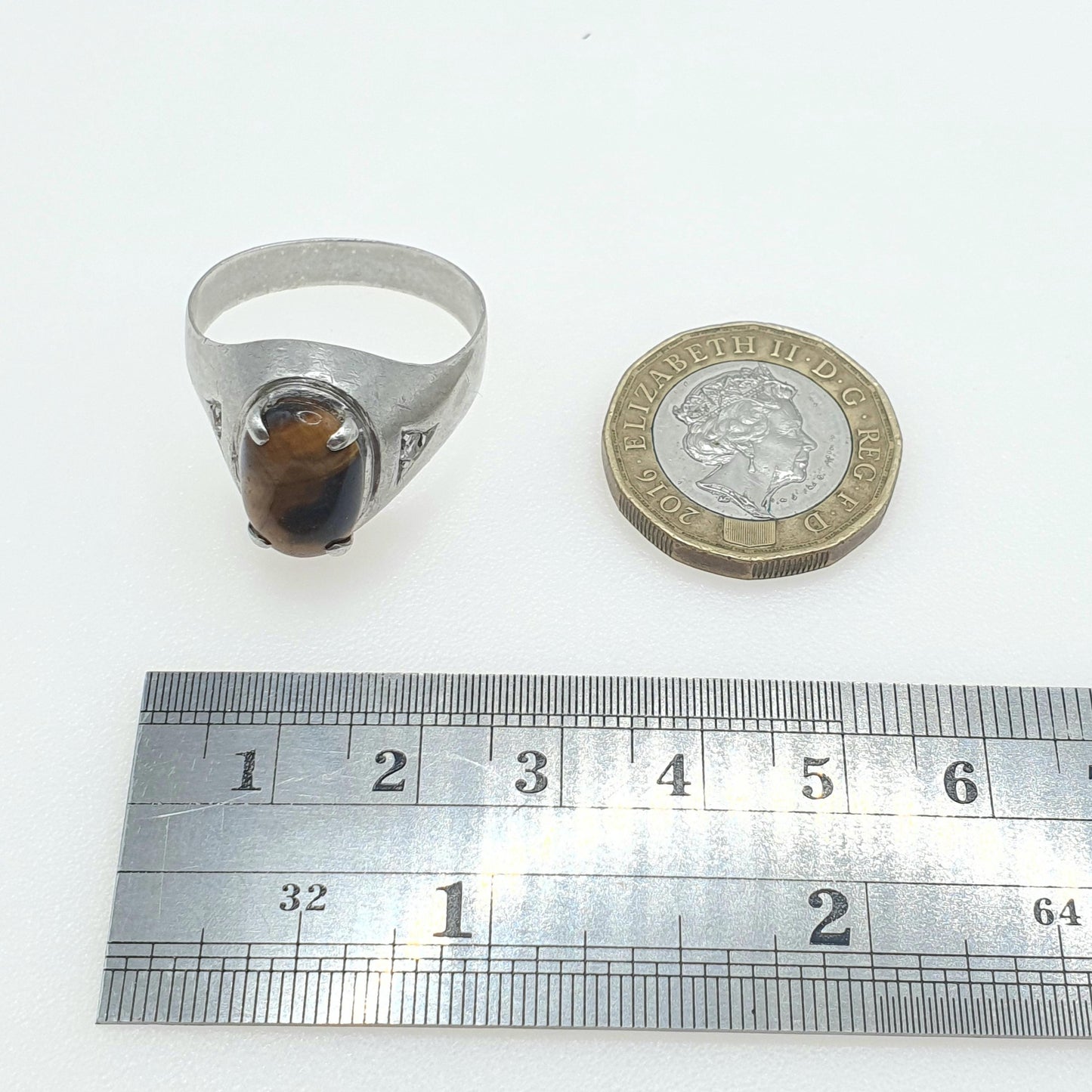 Vintage Solid Silver Tiger Eye & CZ Signet Ring Brown Gemstone Large Mens Womens Unisex Jewellery Jewelry