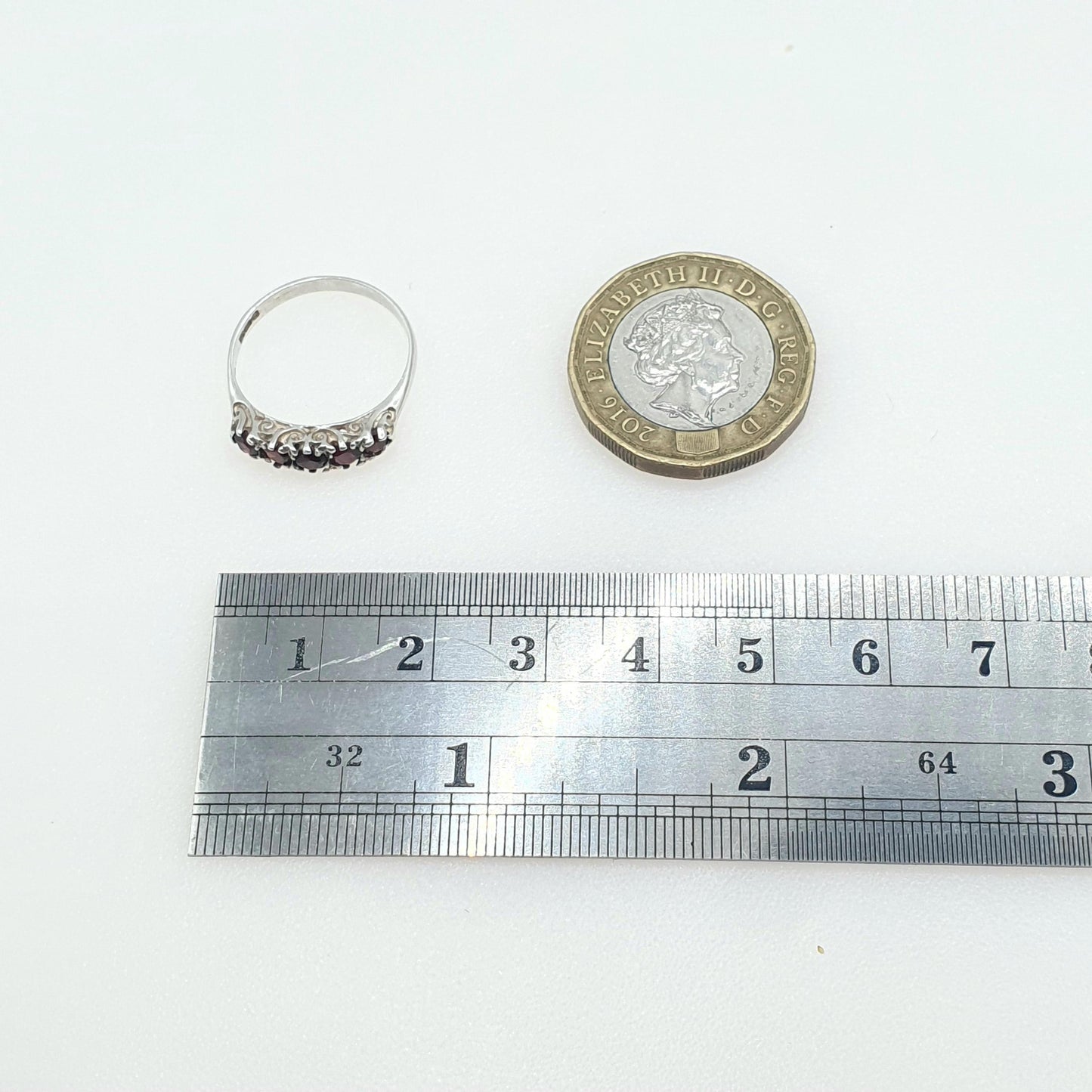 Vintage Sterling Silver Garnet Gypsy Ring Red Gemstone 5 Stone 1990s Retro Womens Jewellery Jewelry