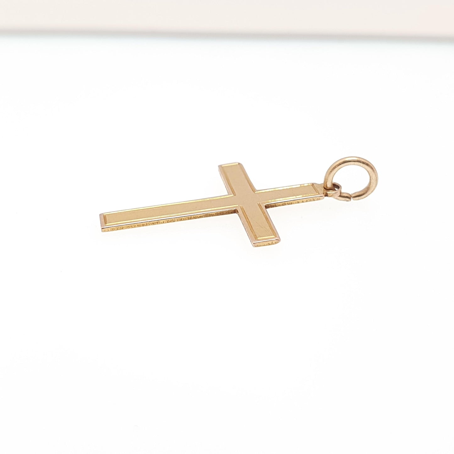 Antique 9ct 9k Gold Crucifix Necklace Yellow Cross Pendant Plain Smooth Cruciform Solid 375 Vintage Womens Mens Jewellery Jewelry