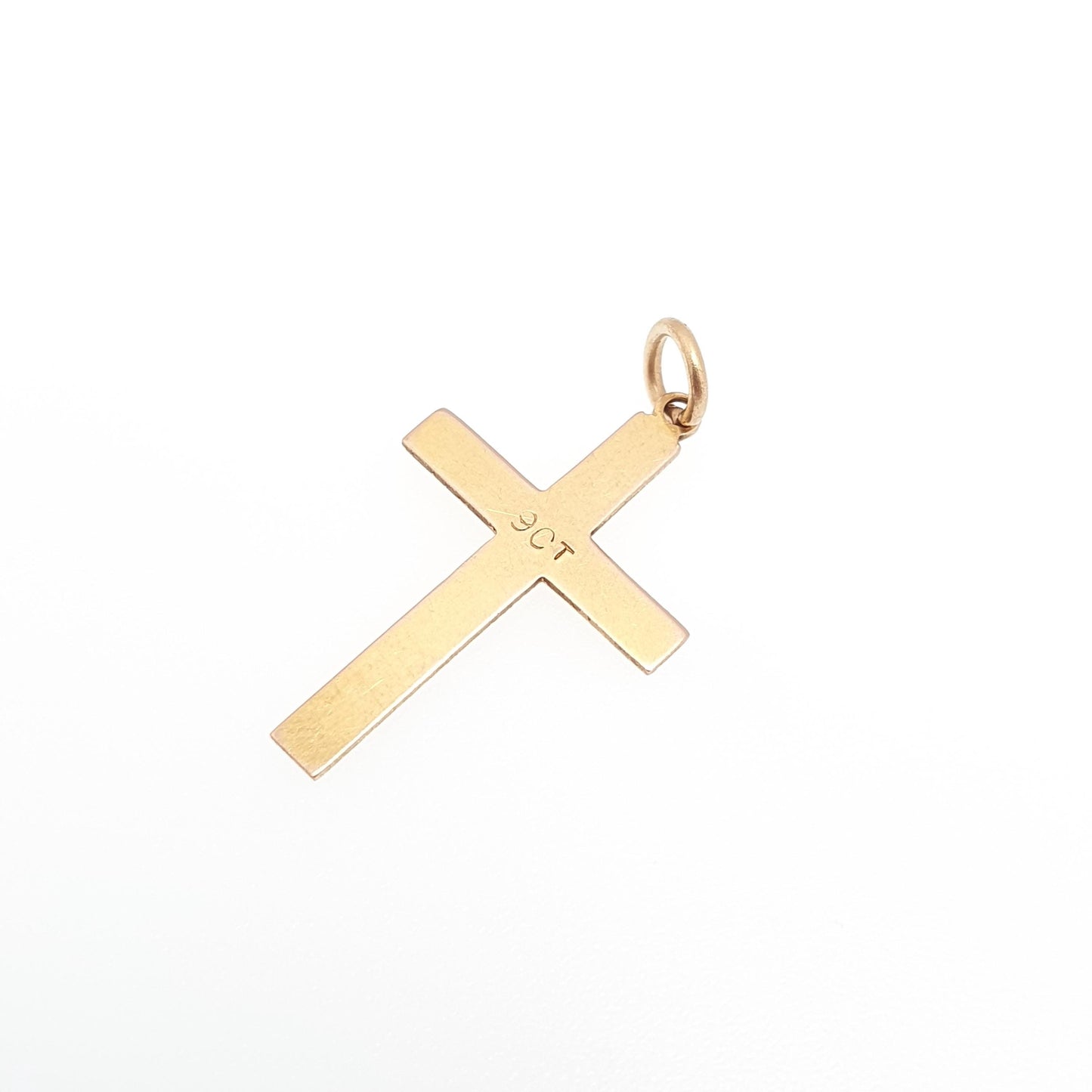 Antique 9ct 9k Gold Crucifix Necklace Yellow Cross Pendant Plain Smooth Cruciform Solid 375 Vintage Womens Mens Jewellery Jewelry