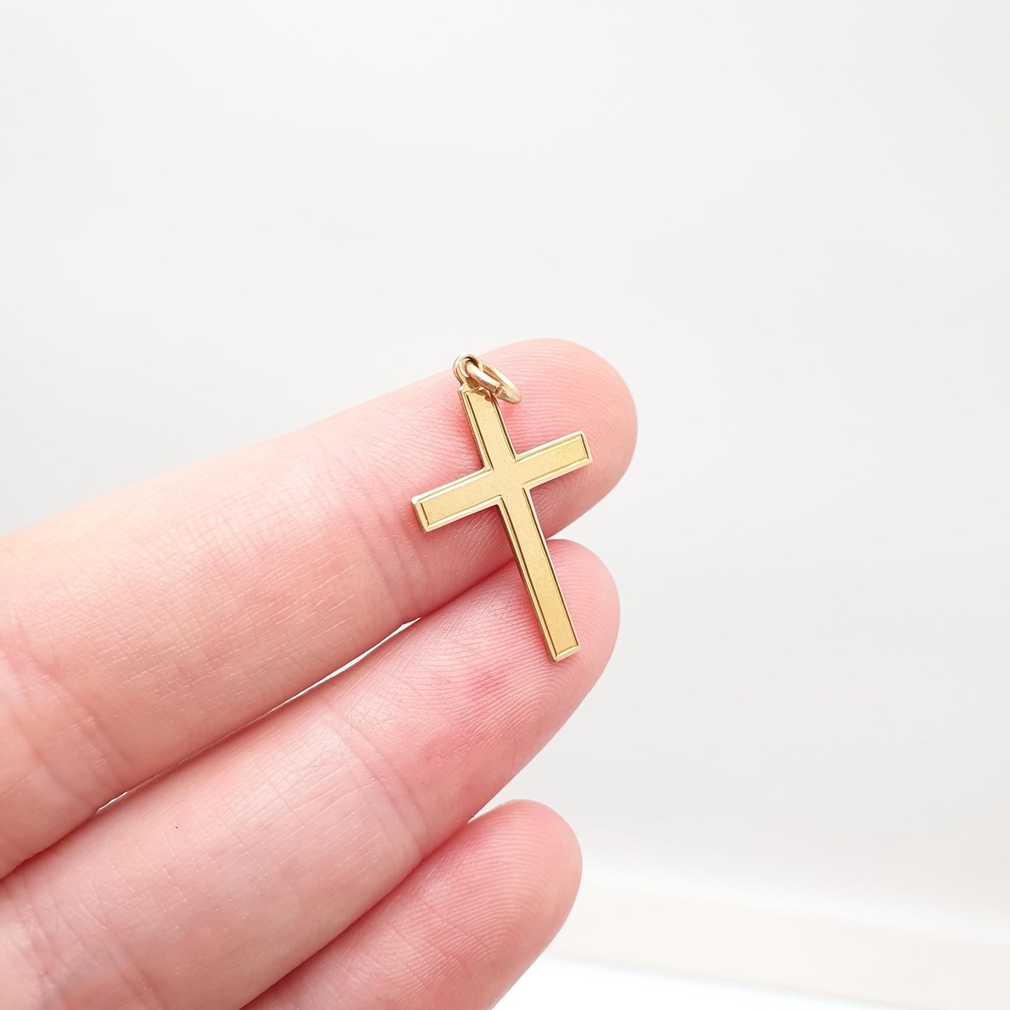 Antique 9ct 9k Gold Crucifix Necklace Yellow Cross Pendant Plain Smooth Cruciform Solid 375 Vintage Womens Mens Jewellery Jewelry
