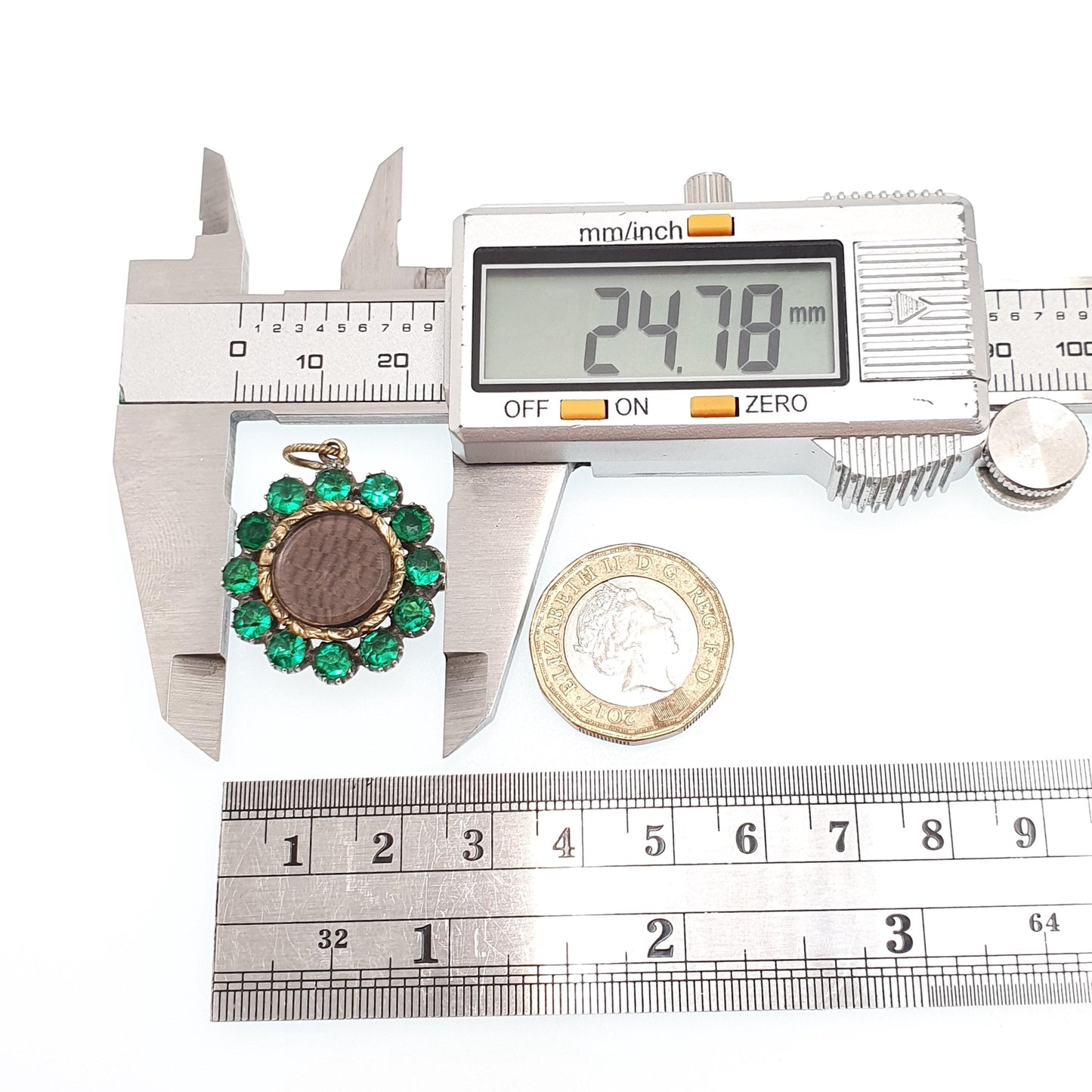 Antique Georgian Solid Silver Emerald Paste Necklace Pendant Brooch Rolled Gold Rear Cluster Mourning Hair Locket Vintage Jewelry Jewellery