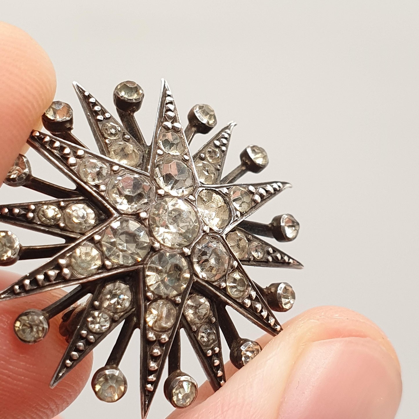 Antique Sterling Silver Diamond Paste Star Brooch Victorian Sparkly Pin Celestial Starry Night Fine Jewelry Jewellery Vintage
