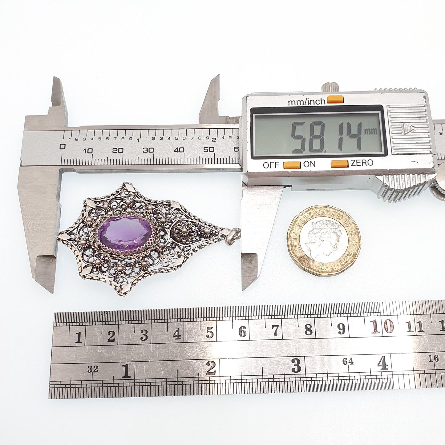 Antique Amethyst Solid Silver Filigree Necklace Pendant Handmade Genuine Gemstone Oval Cut Fine Womens Jewelry Jewellery