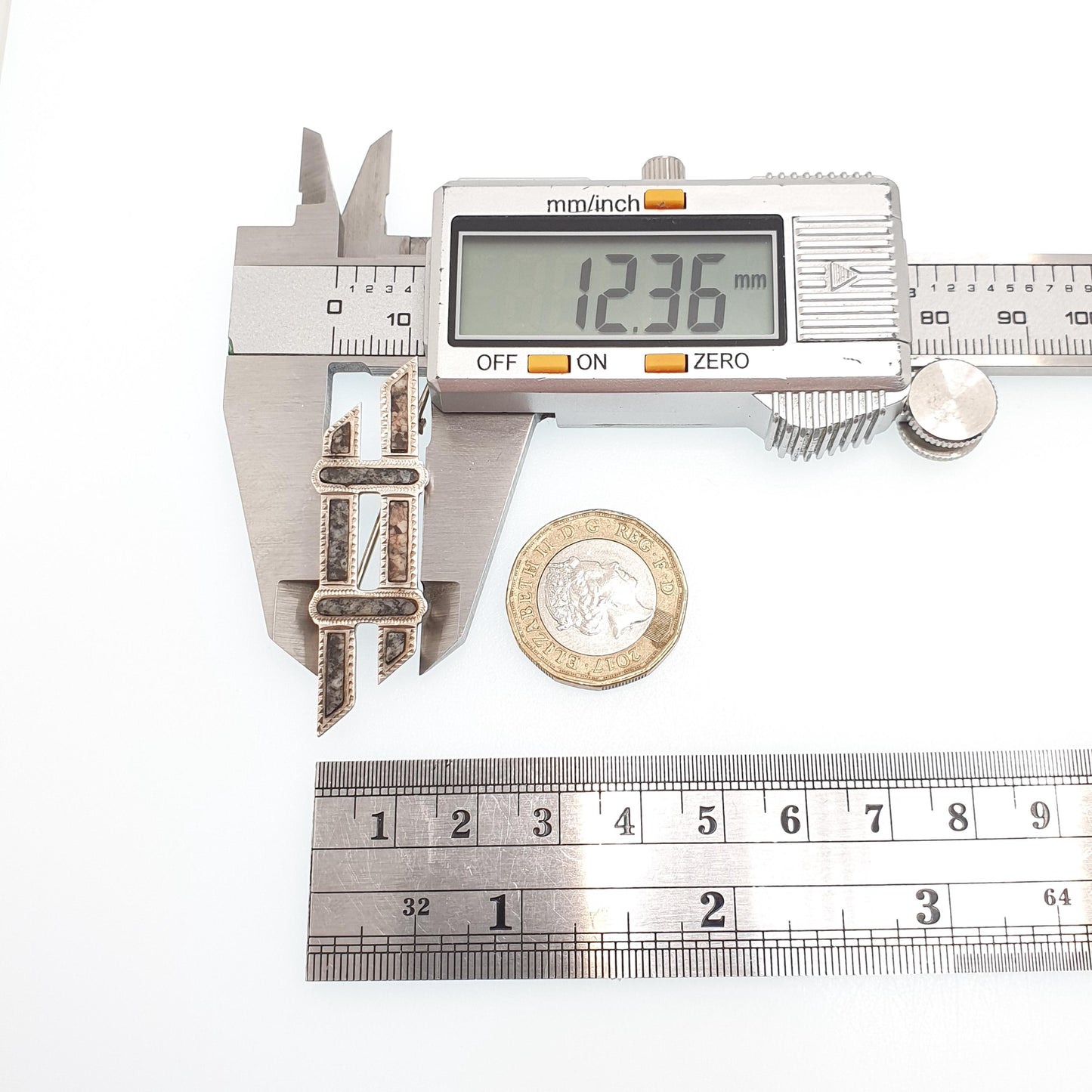 Antique Sterling Silver Scottish Granite Brooch Equals Parallel Traversal Pink Aberdeenshire Feldspar Scotland Vintage Womens Jewelry