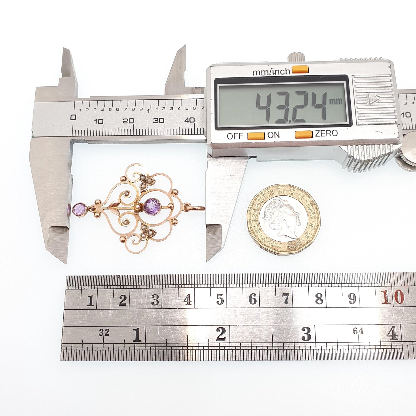 Antique 9ct 9k Gold Amethyst Pendant Seed Pearl Necklace Brooch Edwardian Solid 375 Openwork Necklace 1900s Old Vintage Jewellery Jewelry