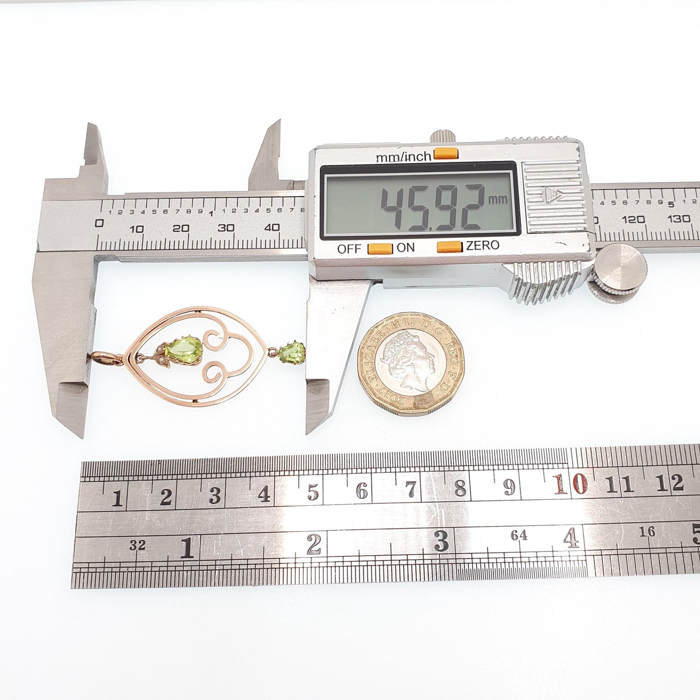 Antique 9k 9ct Gold Peridot Olivine Necklace Pendant Art Nouveau Edwardian Seed Pearl Openwork Solid 375 Elegant Womens Jewelry Jewellery