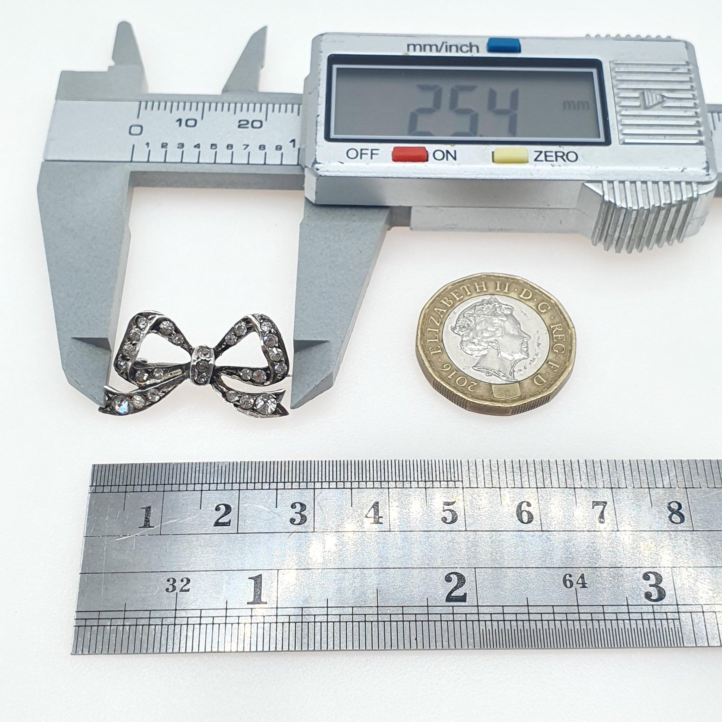 Antique Victorian Solid Silver Diamond Paste Bow Brooch Cute Gift Ribbon Womens Jewelry Jewellery Vintage