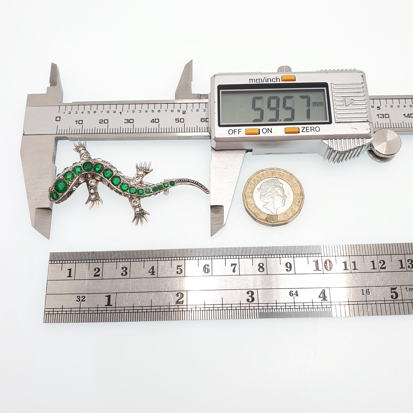 Antique Victorian Solid Silver Lizard Brooch Emerald & Diamond Paste Pastes Reptile Animal Gecko Vintage Womens Retro Jewelry Jewellery