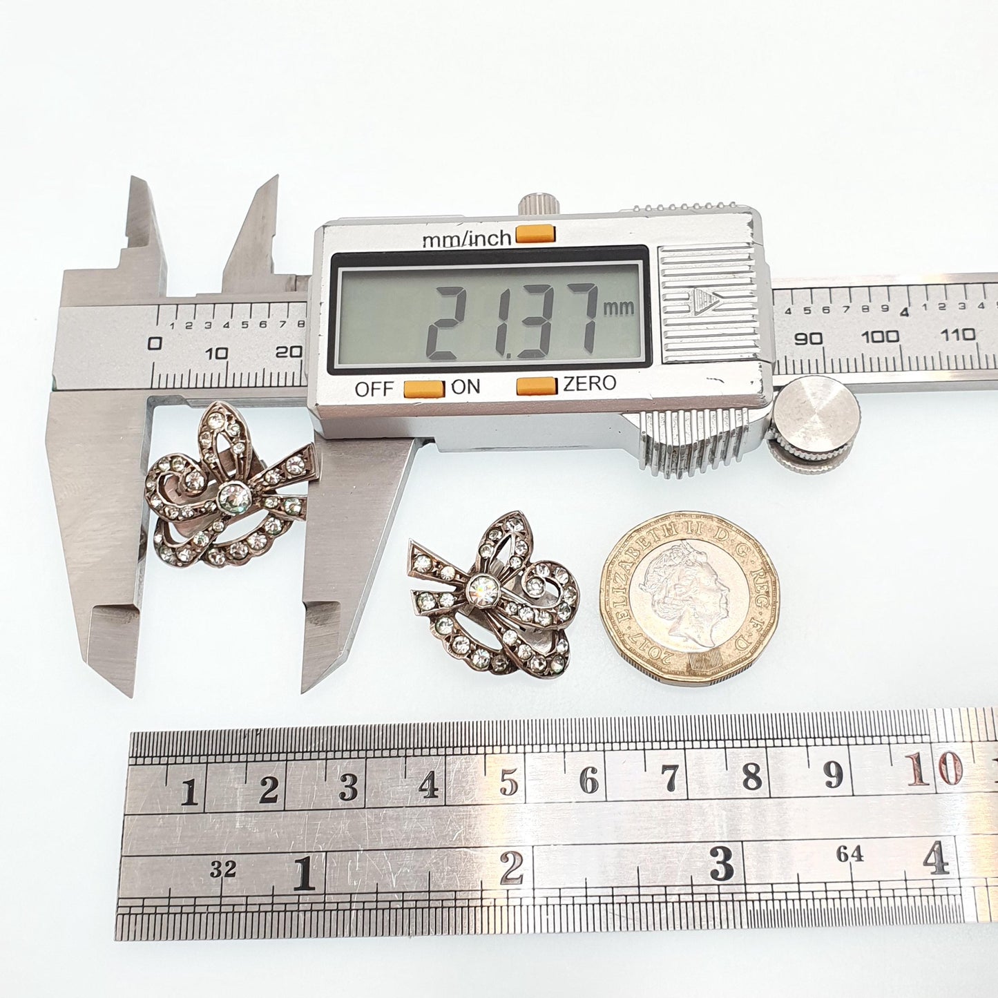 Antique Art Deco Solid Silver Bow Earrings Diamond Paste 1920s Clip On Flapper Cocktail Vintage Sparkly Jewelry Jewellery