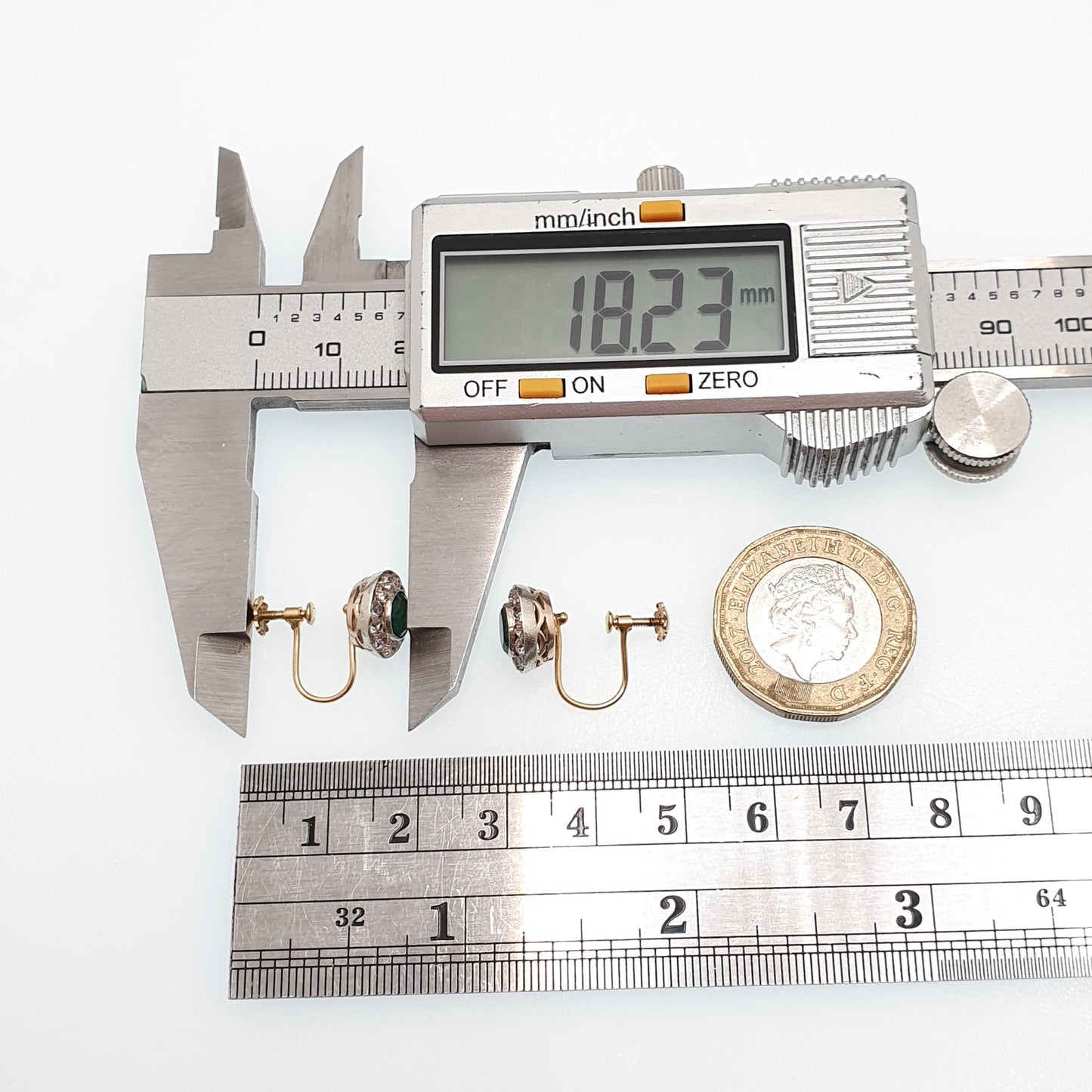 Antique 9k 9ct Gold Emerald Earrings White Sapphire Cluster Halo Solid Silver Set Solid 9kt Vintage Jewellery Jewelry