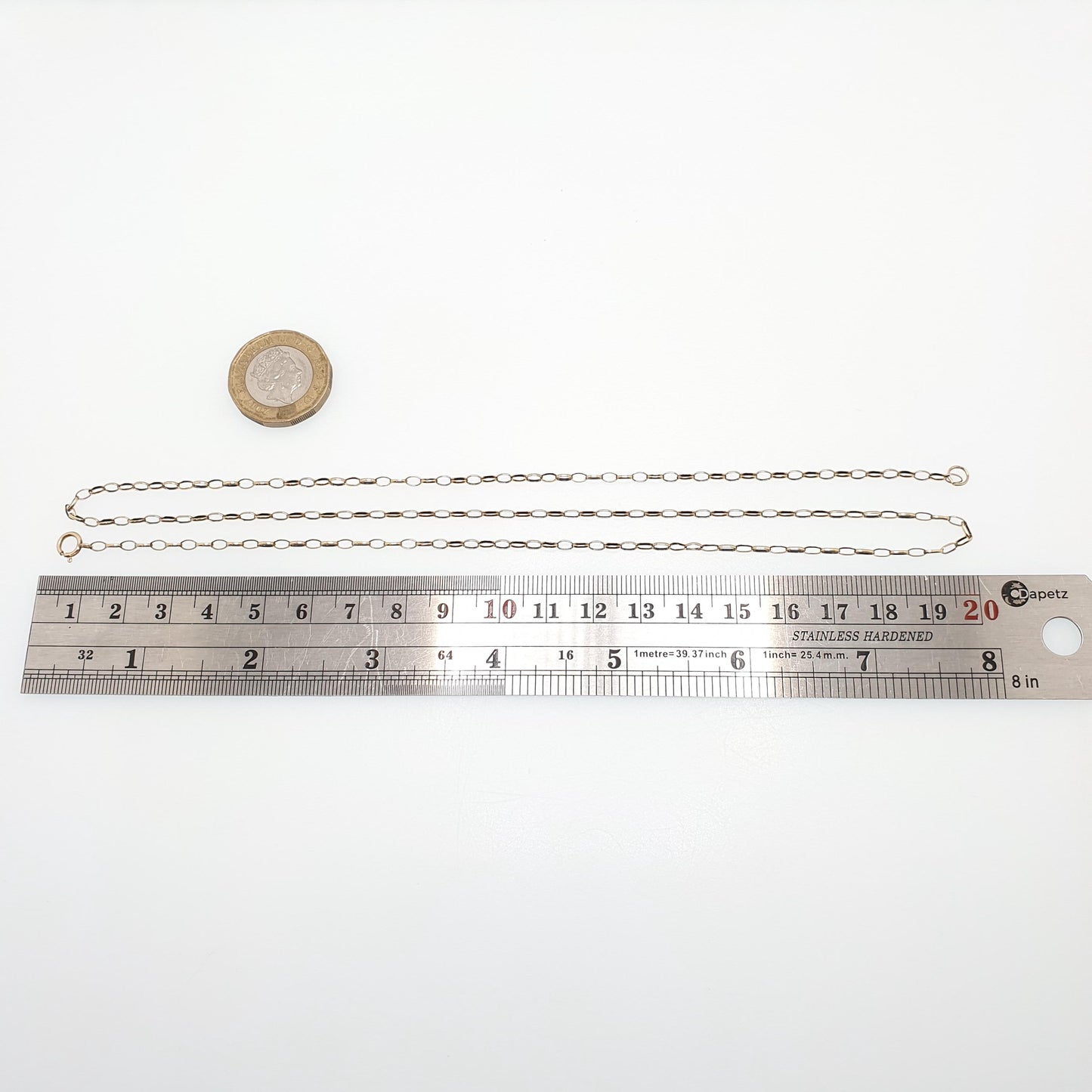 Vintage 9k 9ct Gold Belcher Link Chain Necklace Oval Cable Large Links Long 60cm 23.6" 3.31g Solid 375 Yellow Retro Womens Mens Hallmarked