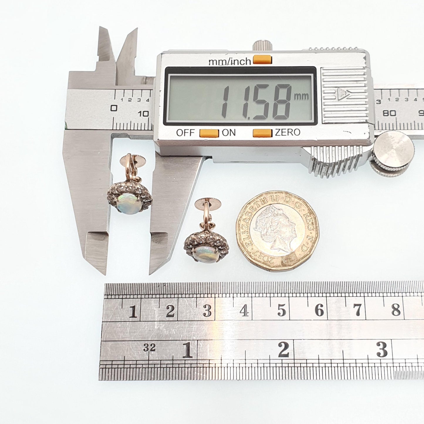 Antique Victorian Opal 9k 9ct Gold Earrings Translucent White Sapphire Cluster Halo Solid Silver Set Oval Cut Vintage Jewelry Jewellery