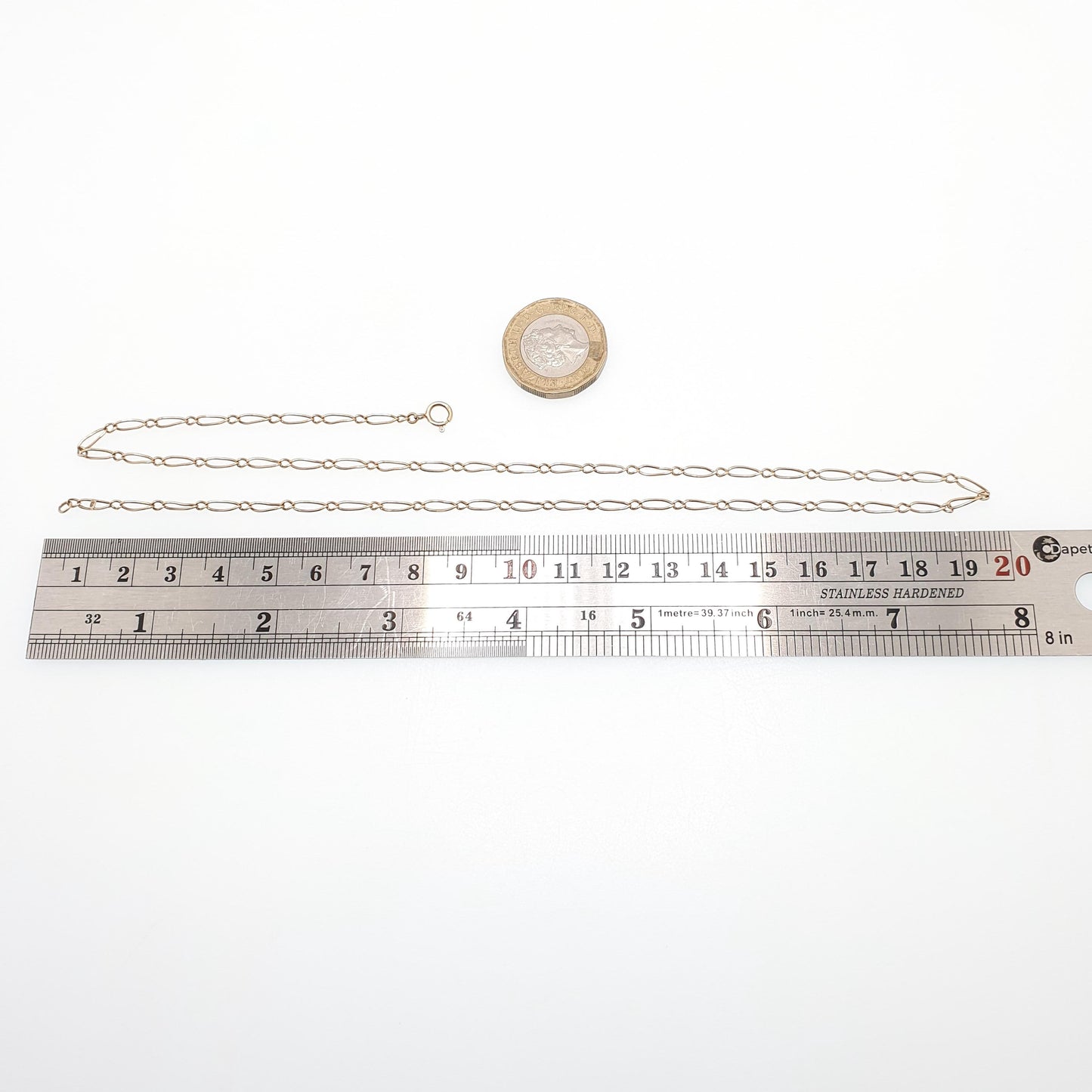 Antique 9ct 9k Gold Chain Necklace Victorian Figaro Staple Curb Style 47cm 18.5" 3.44g Yellow Solid Vintage Womens Mens Jewelry Jewelry