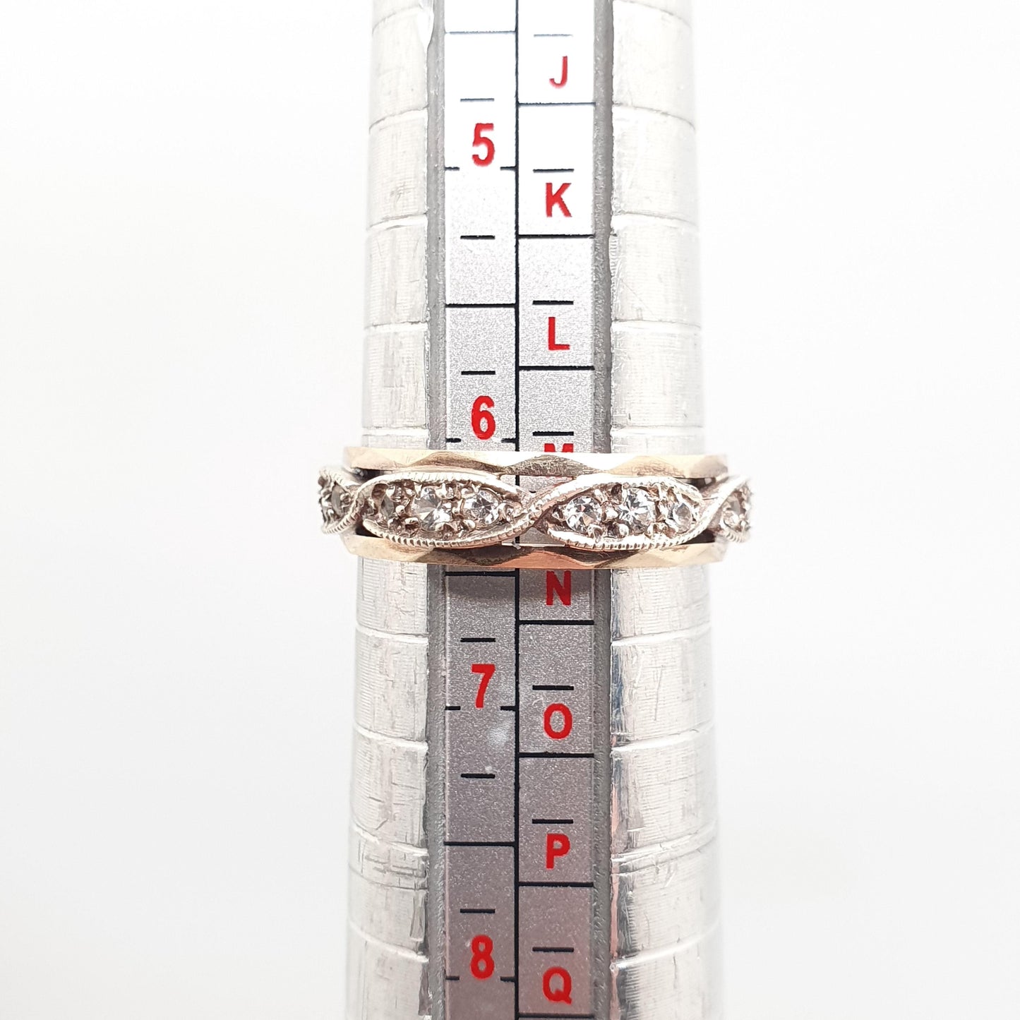 Antique Solid 9ct Gold Full Eternity Ring Wave Border White Spinel 9k 375 Band Sparkly Diamond Style Stacker Stacking Jewelry Jewellery