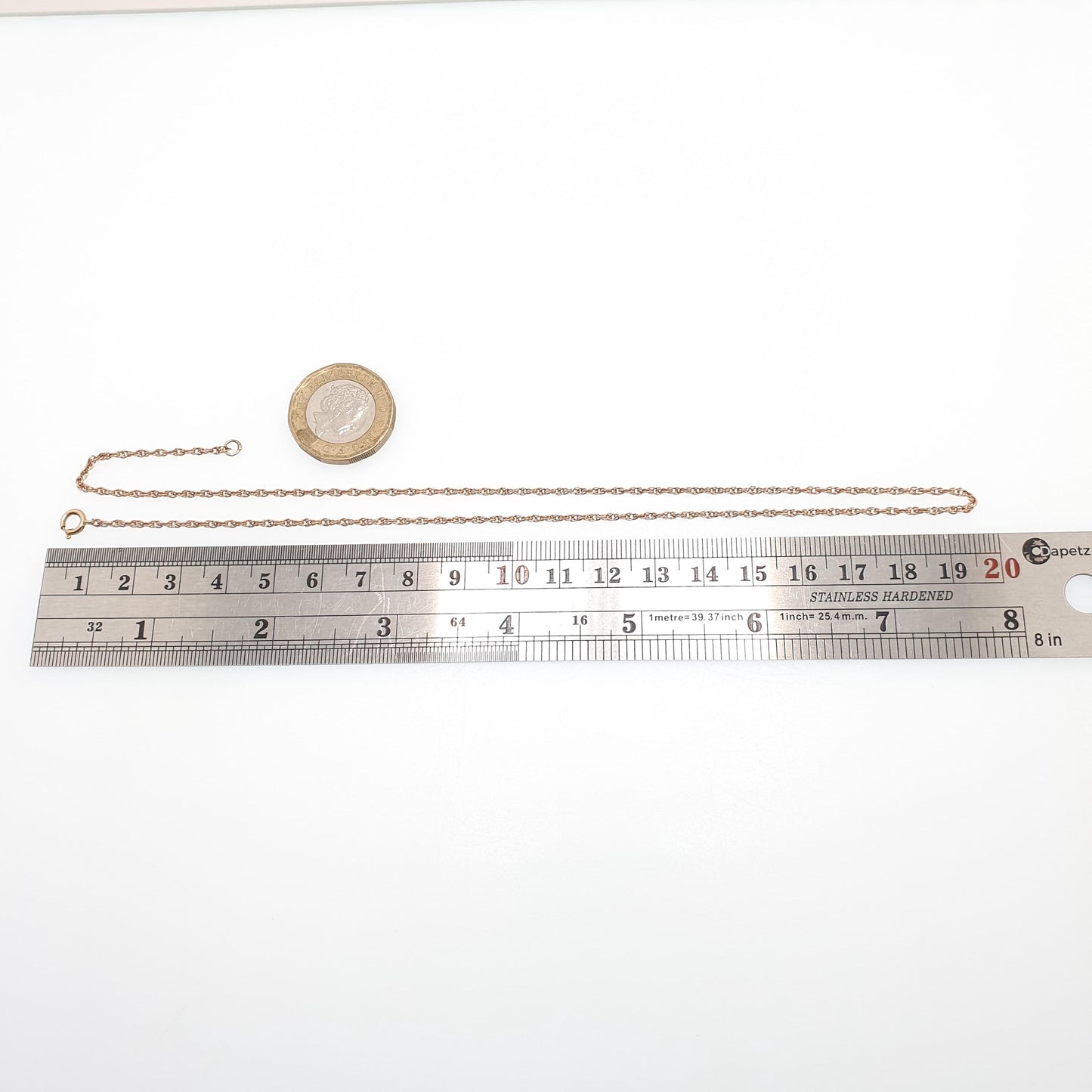 Vintage 9k 9ct Rose Gold Chain Necklace Rope Link 42cm 16.5" 2.98g Helix Twisting Twist Solid 9kt 375 9 Carat Retro Womens Jewelry