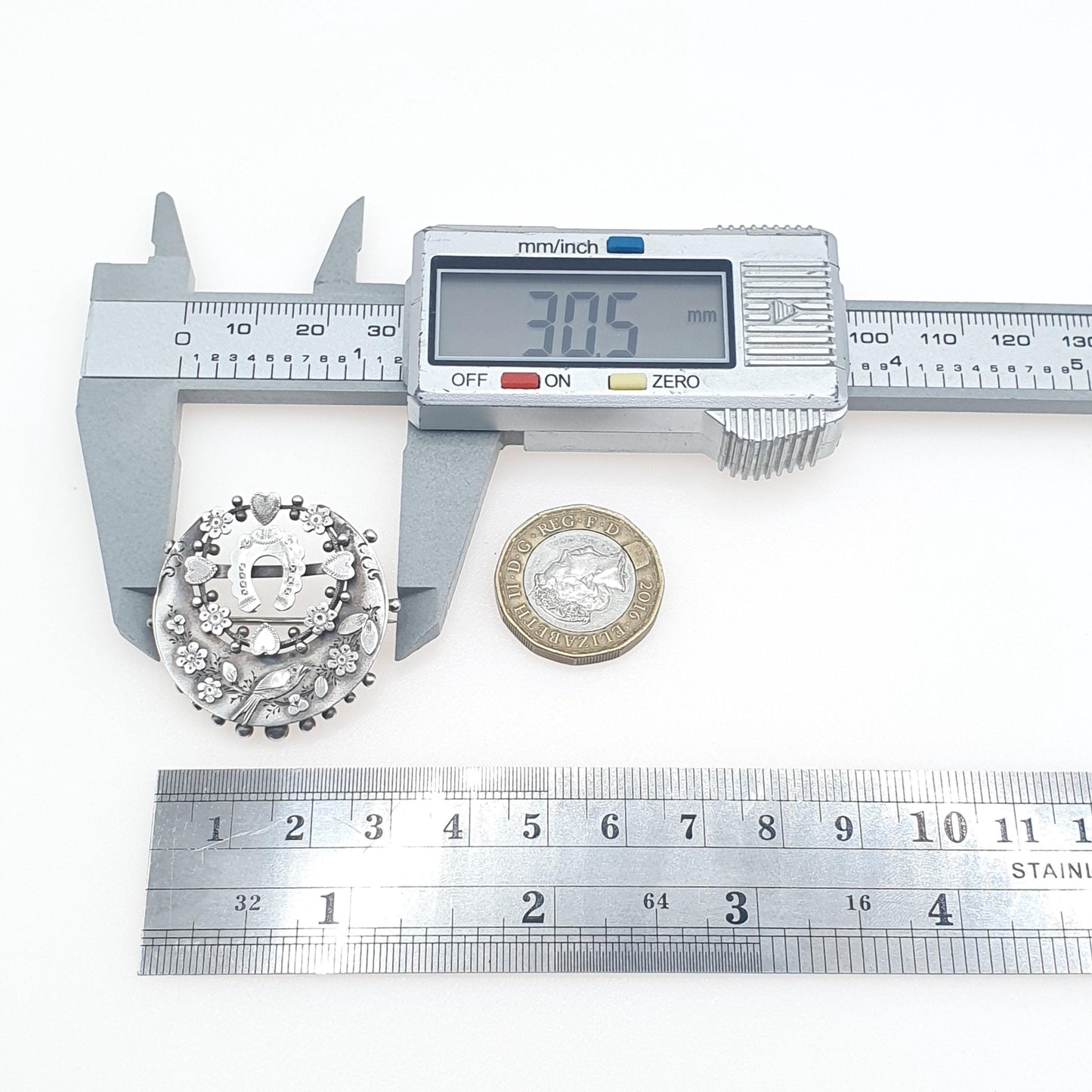 Antique Victorian Sterling Silver Sweetheart Brooch Bird Horseshoe Crescent Lucky Gold Luck 1892 Womens Jewelry Jewellery