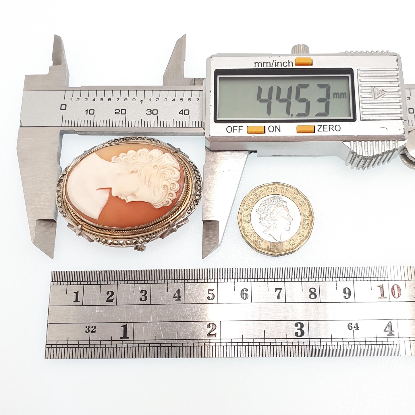 Antique Solid Silver Cameo Pendant Brooch Pin Large Big Genuine Shell Art Deco 1920s Marcasite Border Oval Italian Womens Jewelry Jewellery