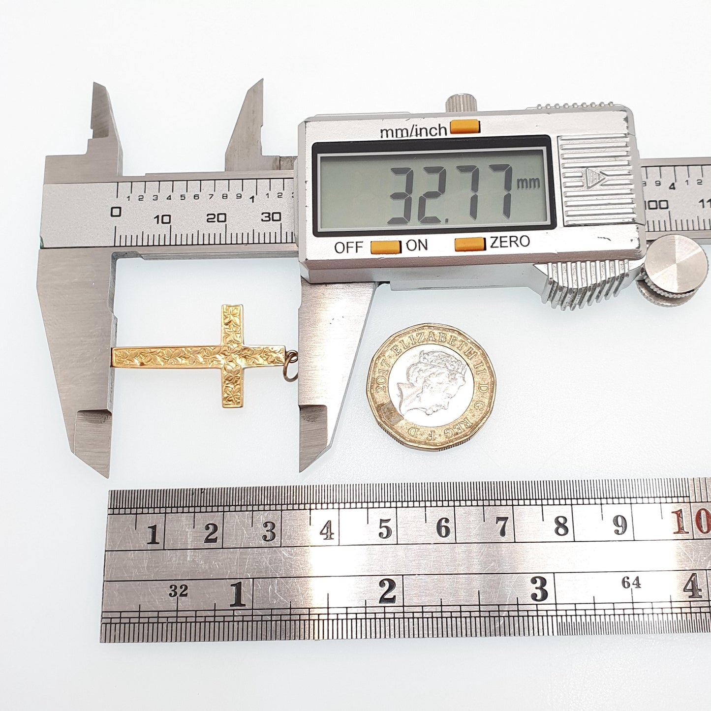 Antique 15ct Gold Crucifix Pendant Victorian Cross Necklace 1899 Hallmark 15kt 625 Yellow Engraved Vintage Jewellery Jewelry