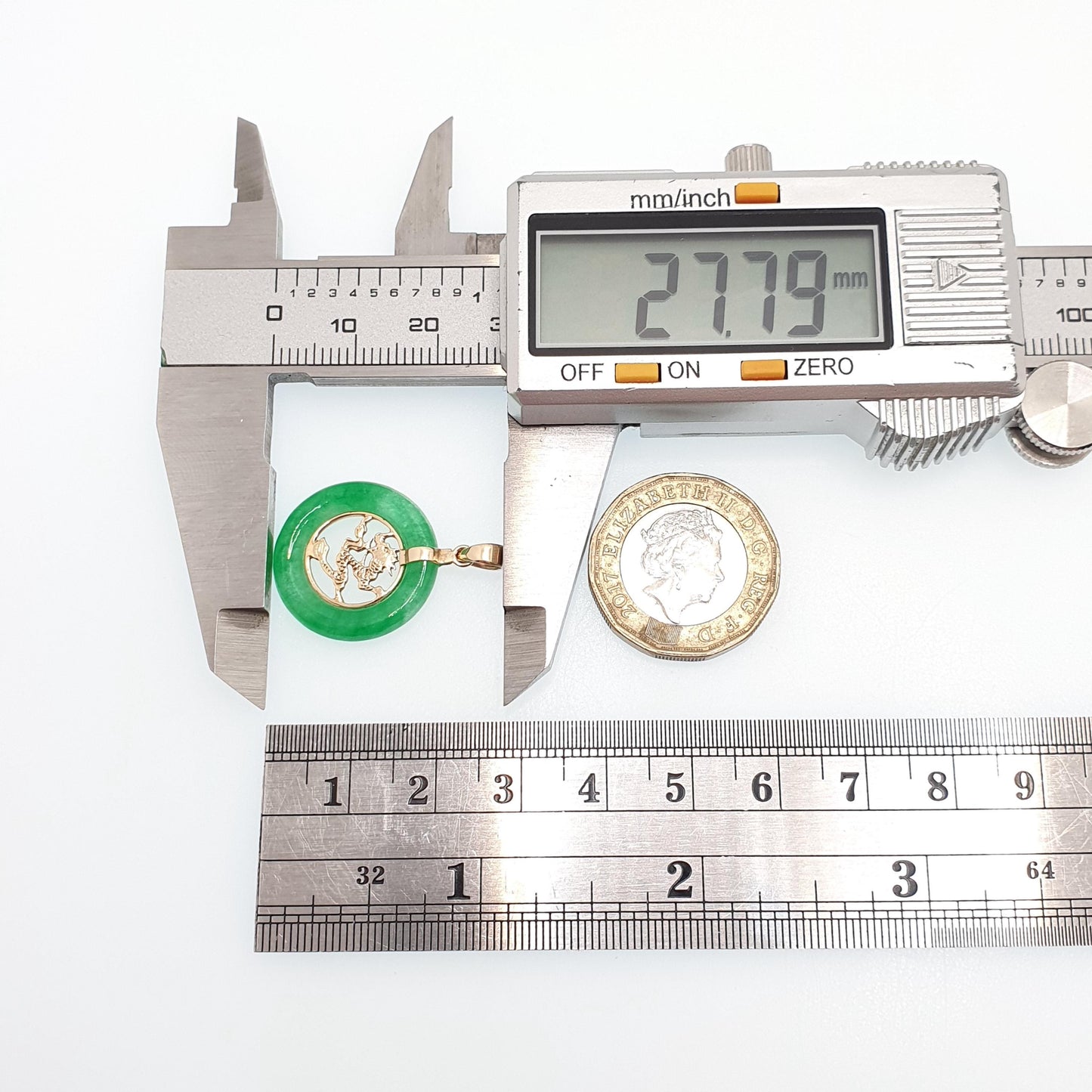 Vintage 14k Gold Chinese Dragon Necklace Green Jade Pendant China Solid 14kt 585 Jewelry Jewellery