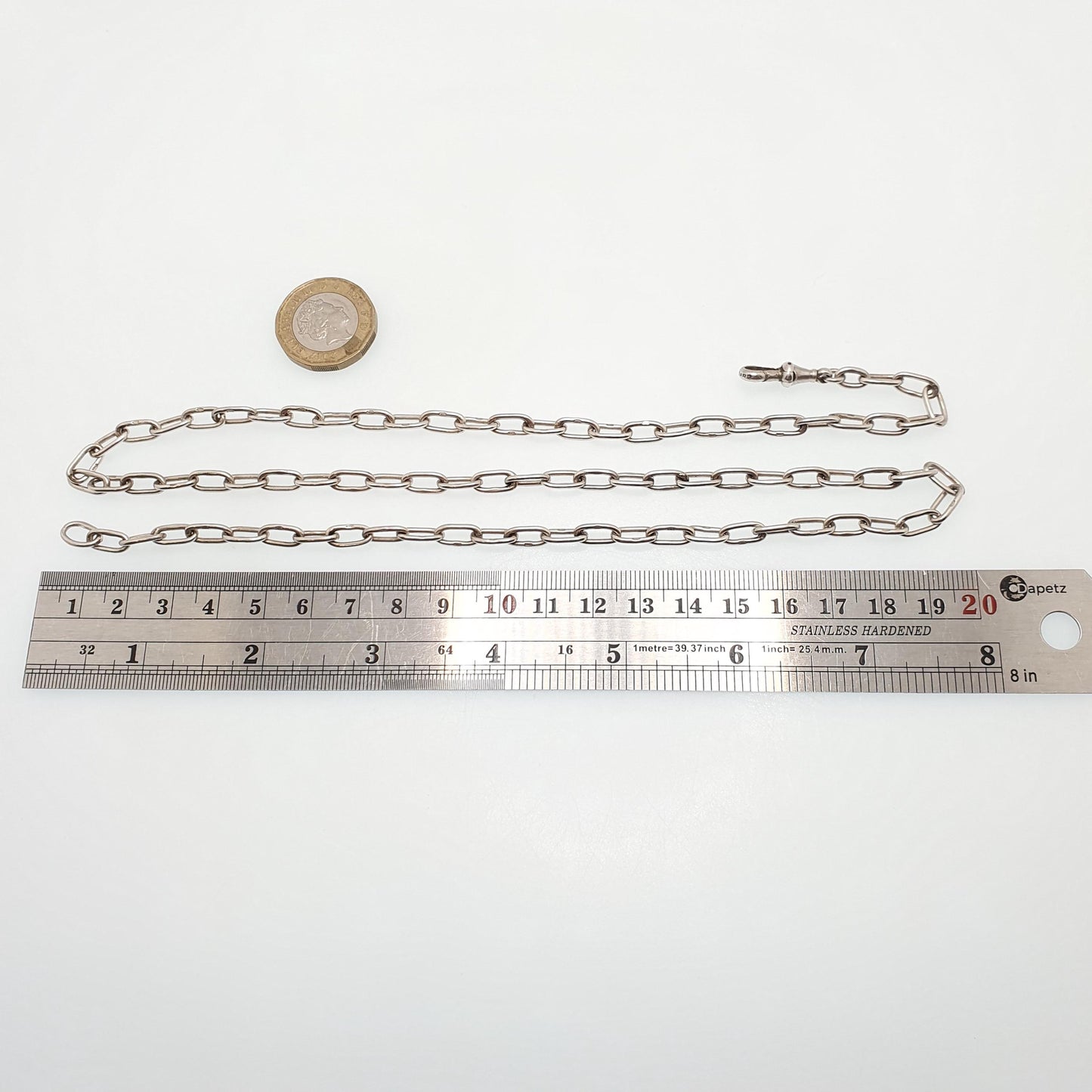 Antique Victorian Sterling Silver Chain Necklace Large Oval Cable Link Long Vintage Dog Clip 65cm 25.5" 26.91g