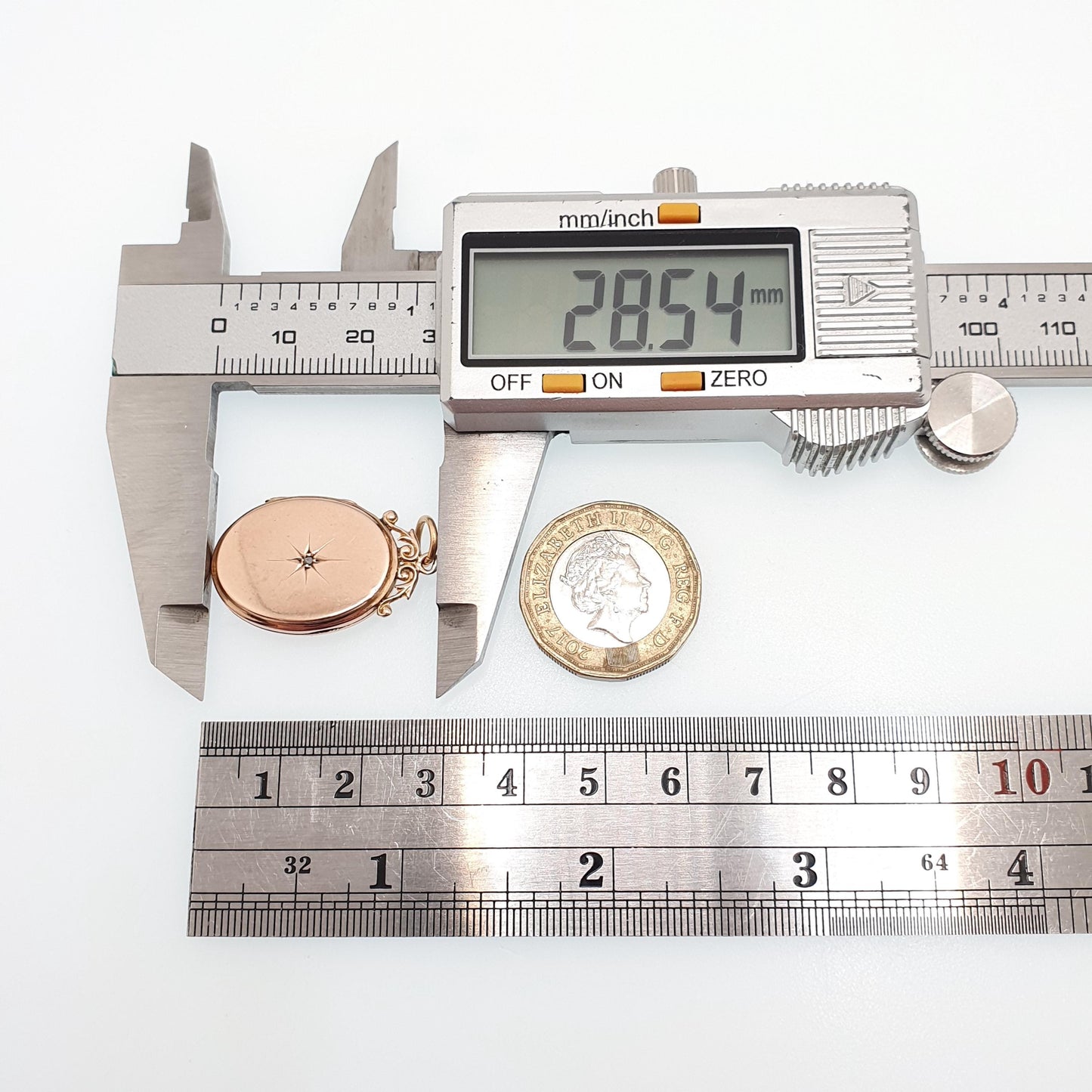 Antique 9ct 9k Rose Gold Diamond Locket Pendant Star Oval Solid 375 Back & Front Silver Setting Necklace Jewelry Jewellery