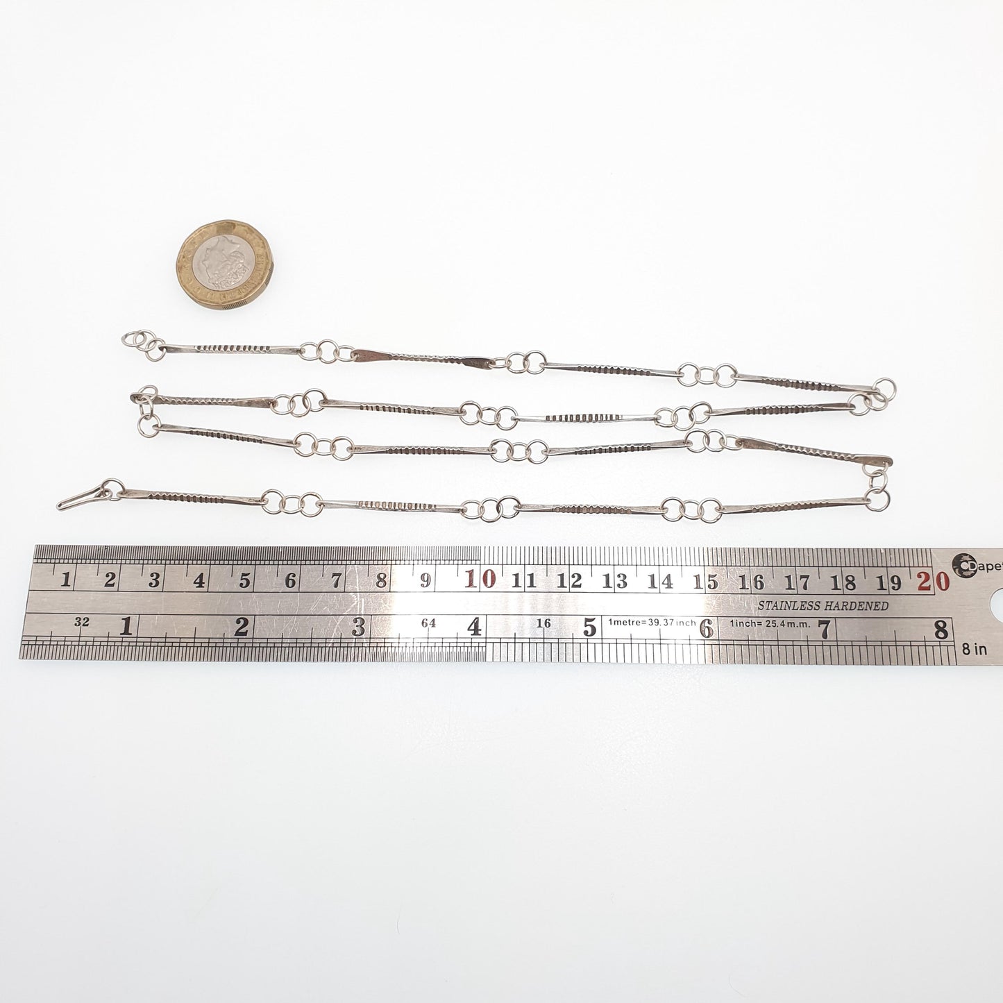 Antique Arts and Crafts Solid Silver Chain Necklace Victorian Bar & Rolo Link 74cm 29.1" 16.01g Long Womens Jewellery Jewelry