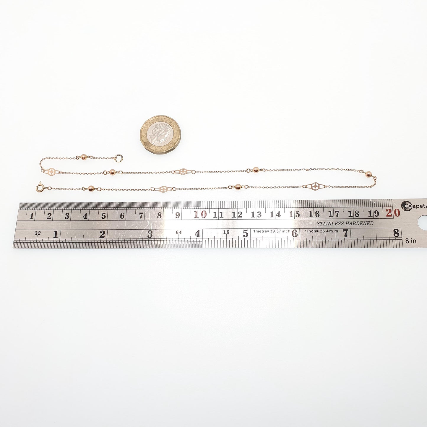 Antique 9ct 9k Rose Gold Chain Necklace Target & Bead Ball Edwardian 1900s 43cm 16.9" 2.30g Solid 9kt Vintage