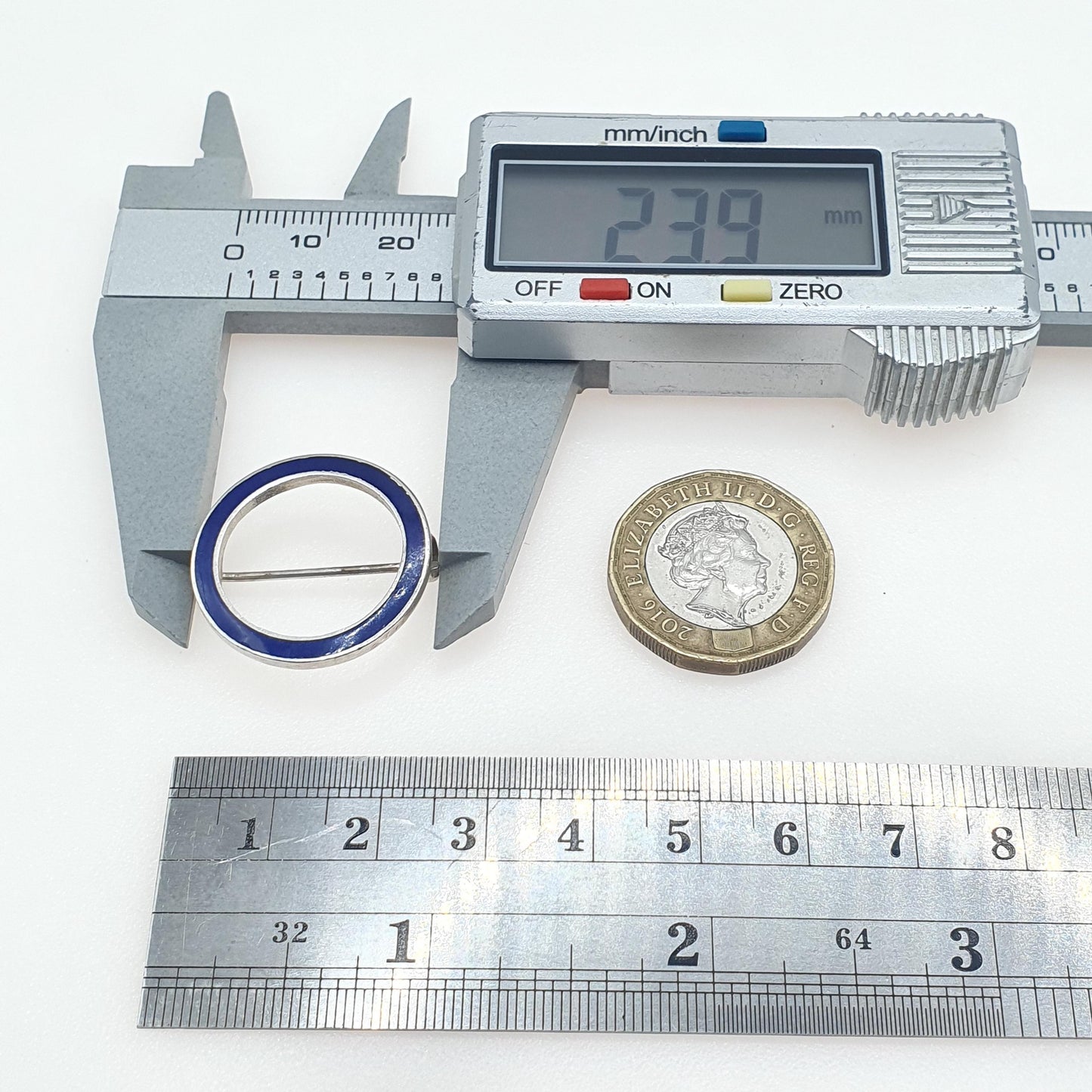 Antique Solid Silver Blue Enamel Circle Brooch Edwardian 1900s Round Womens Mens Unisex Jewelry Jewellery Vintage