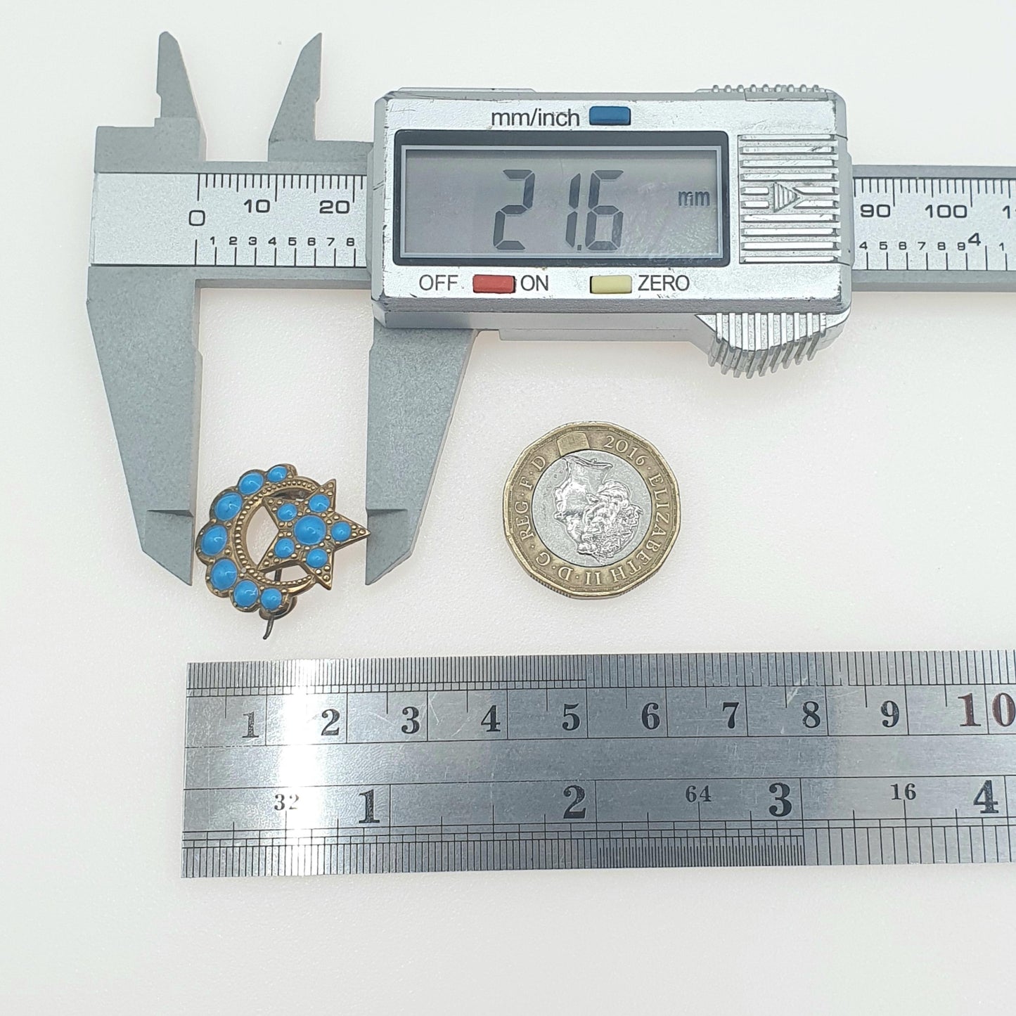 Antique Victorian Gold Gilt Faux Turquoise Star Crescent Moon Brooch Celestial Night Unisex Womens Jewelry Jewellery Vintage