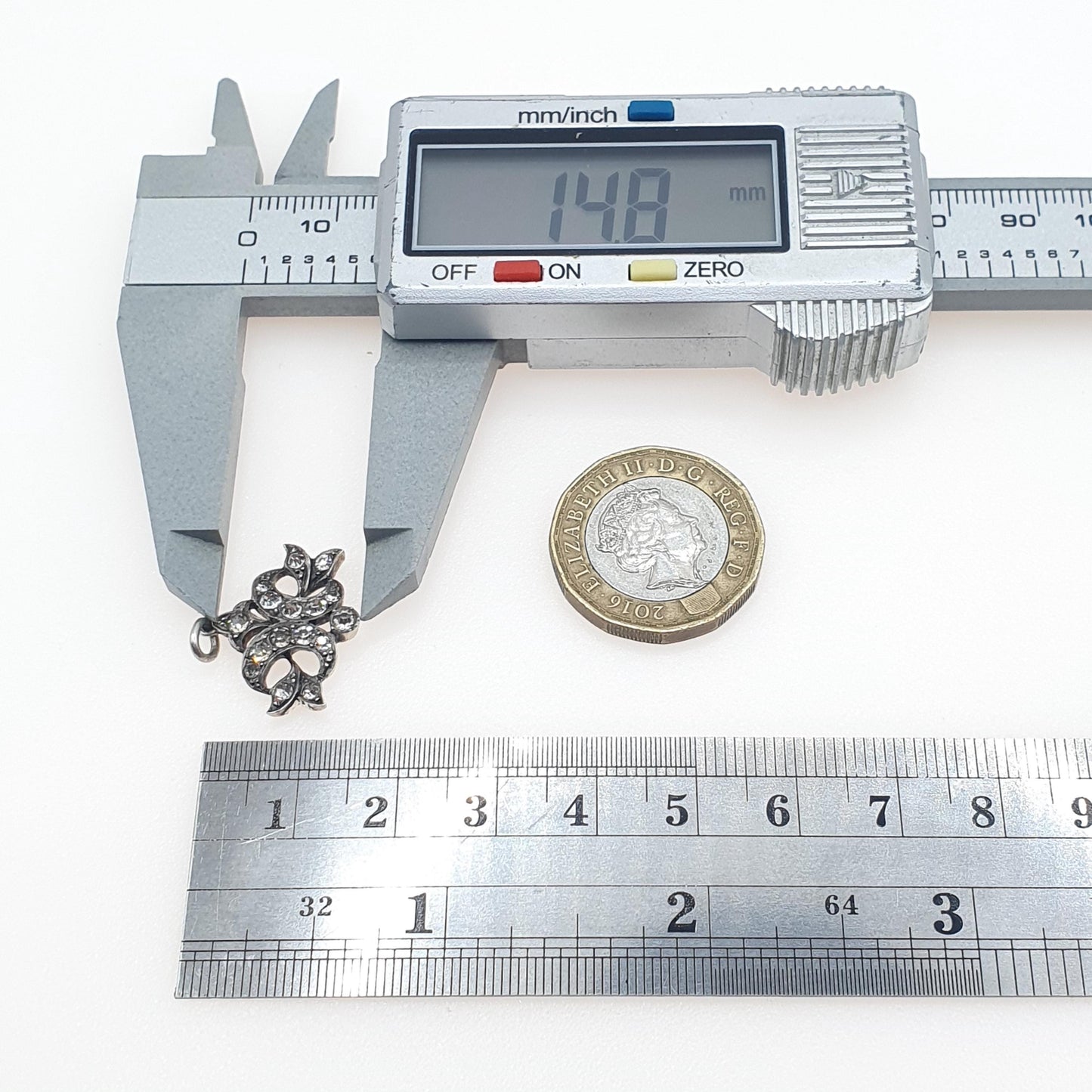 Antique Victorian Solid Silver Diamond Paste Pendant Art Nouveau Scroll Small Necklace Womens Jewelry Jewellery